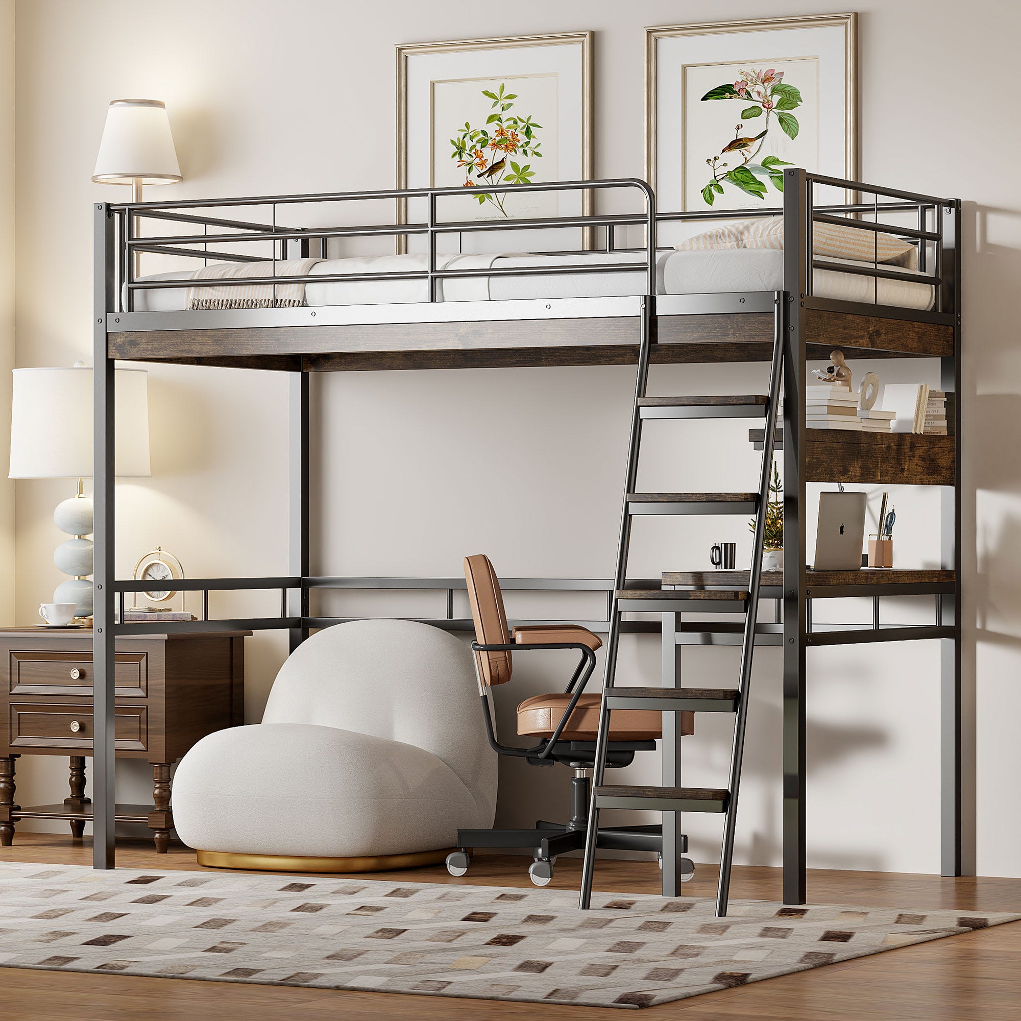 Lit mezzanine Lit enfant Lit adolescent 90 x 200 cm en fer avec bureau ...