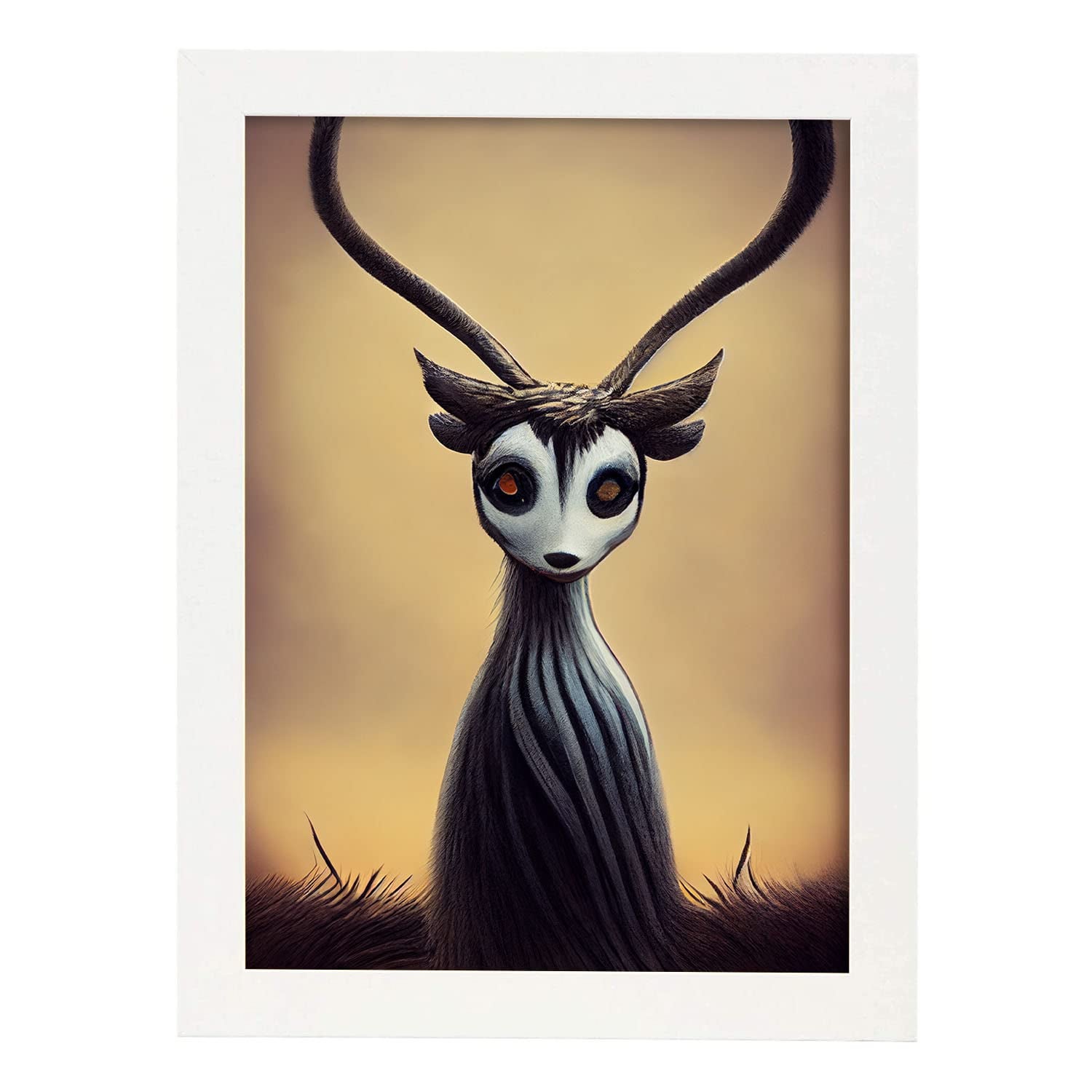 Nacnic lámina gacela cooperativo estilo t burton ilustraciones y pósters de animales inspirados en el arte gótico de burton diseño y a3 marco blanco