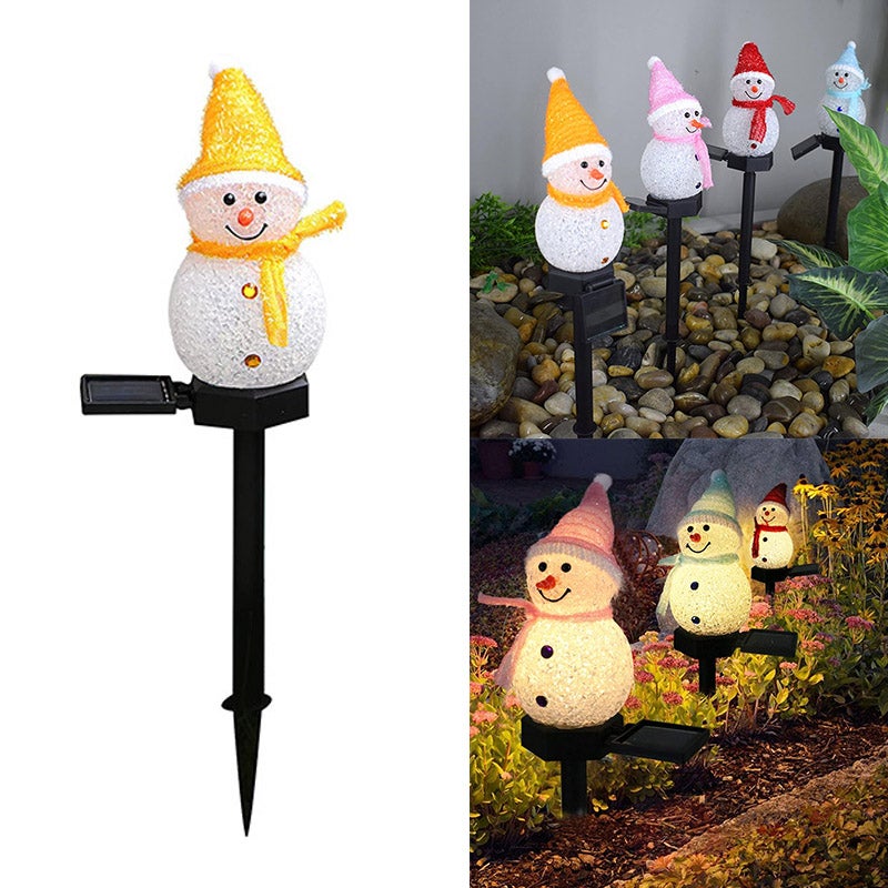 Żółte lampki dekoracyjne na Boże Narodzenie w kształcie bałwana lampy solarne zewnętrzne lampy gruntowe nastrojowe oświetlenie dekoracja świąteczna
