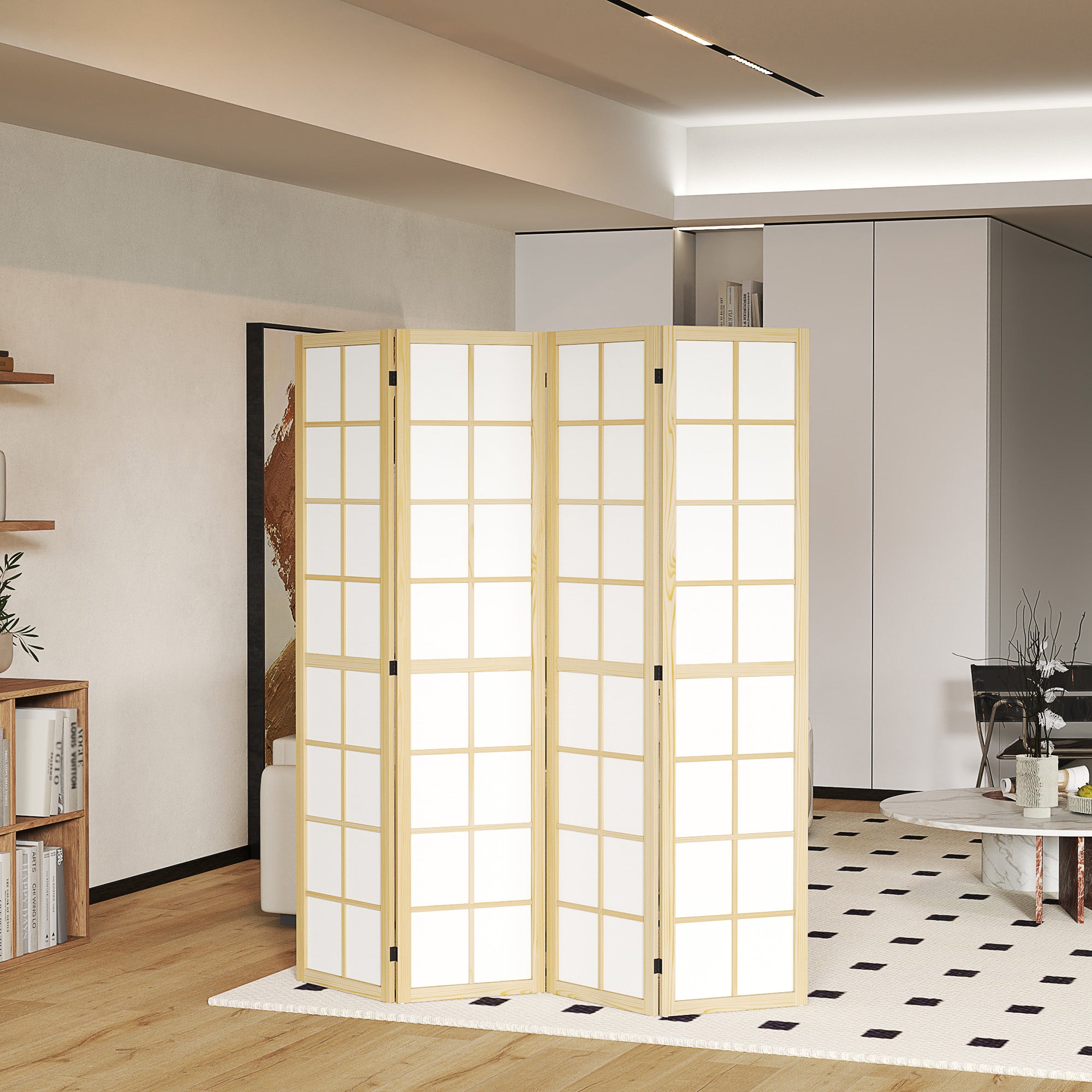 naturel, Paravent interieur pliable 4 panneaux 160 x 170 centimètres séparateur de pièce pour salon chambre à coucher maison - 4
