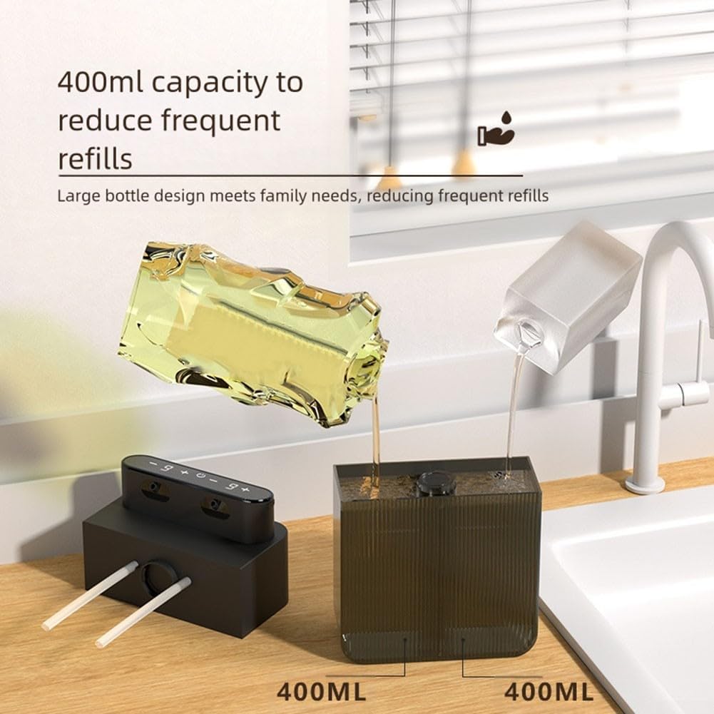 Distributeur de savon électrique intelligent à double tête, capteur automatique en mousse sans contact, 400 ml IPX7 étanche noir (double liquide) - 3