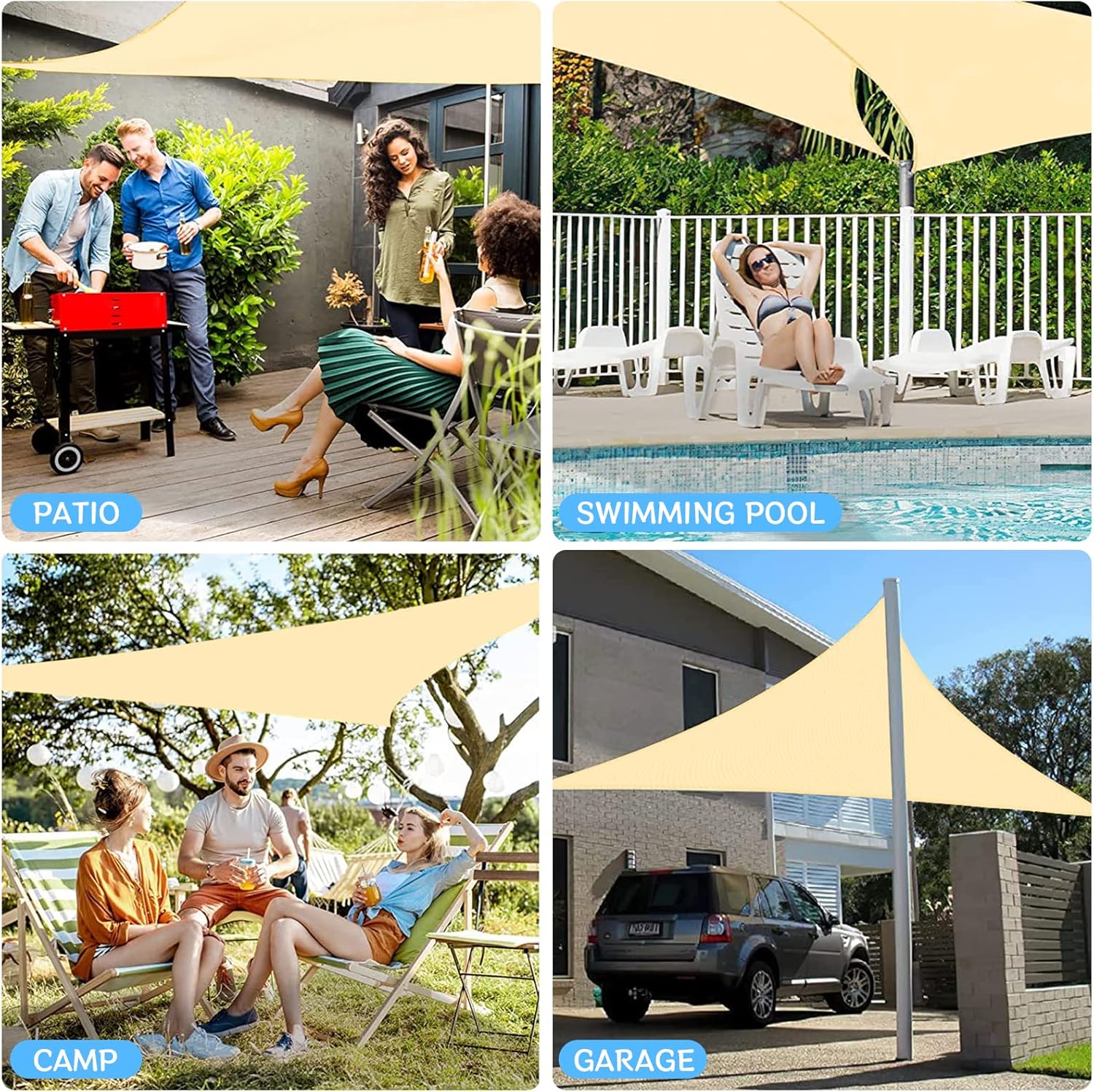 Voile d'ombrage triangulaire 2 x 2 x 2 m - résistant à l'eau et au vent - avec protection UV pour jardin, terrasse, extérieur, camping - Beige - 7