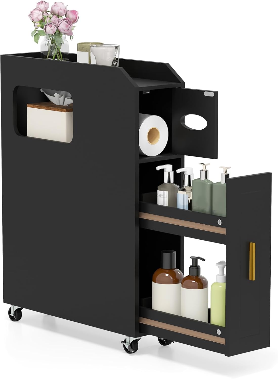 2 Armoires De Salle De Bain Blanches BAYLI, Avec Porte Et Porte-papier Toilette, Pose Libre, 80 Cm