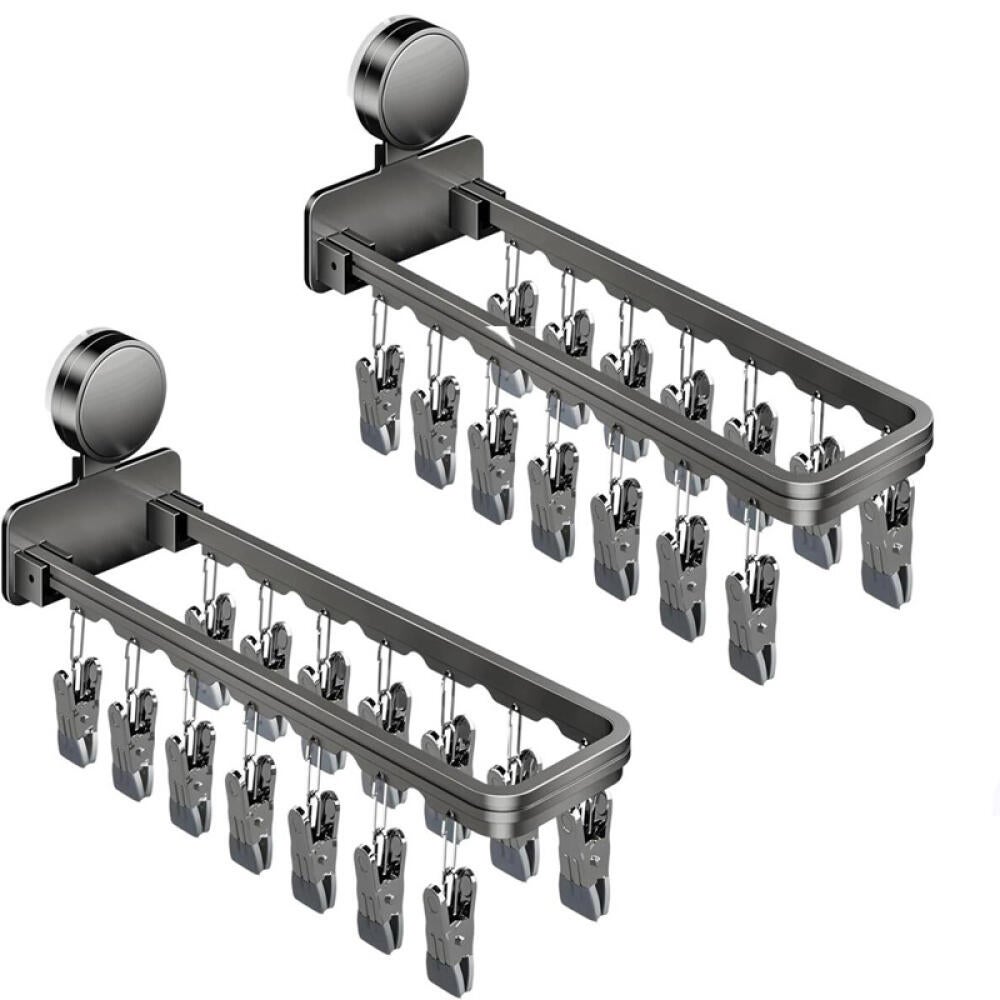 Składana suszarka ścienna z przyssawką i 14 klipsami do skarpetek, bielizny, ubrań i ręczników (zestaw 2 szt.)