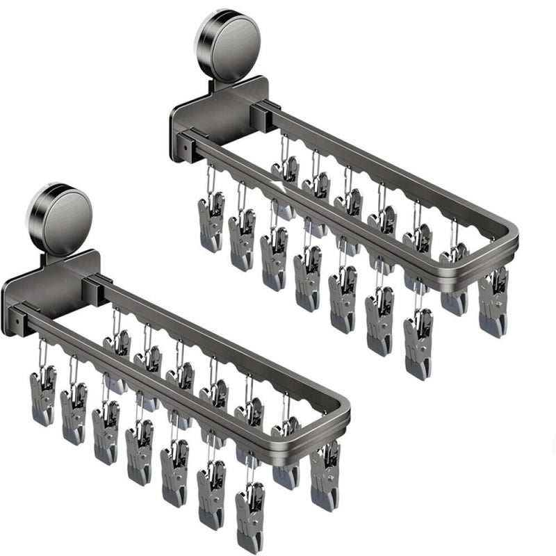 Suszarka ścienna z przyssawkami i 14 klipsami, składana, do suszenia skarpetek, bielizny, ubranek dziecięcych i ręczników (opakowanie 2 szt.)