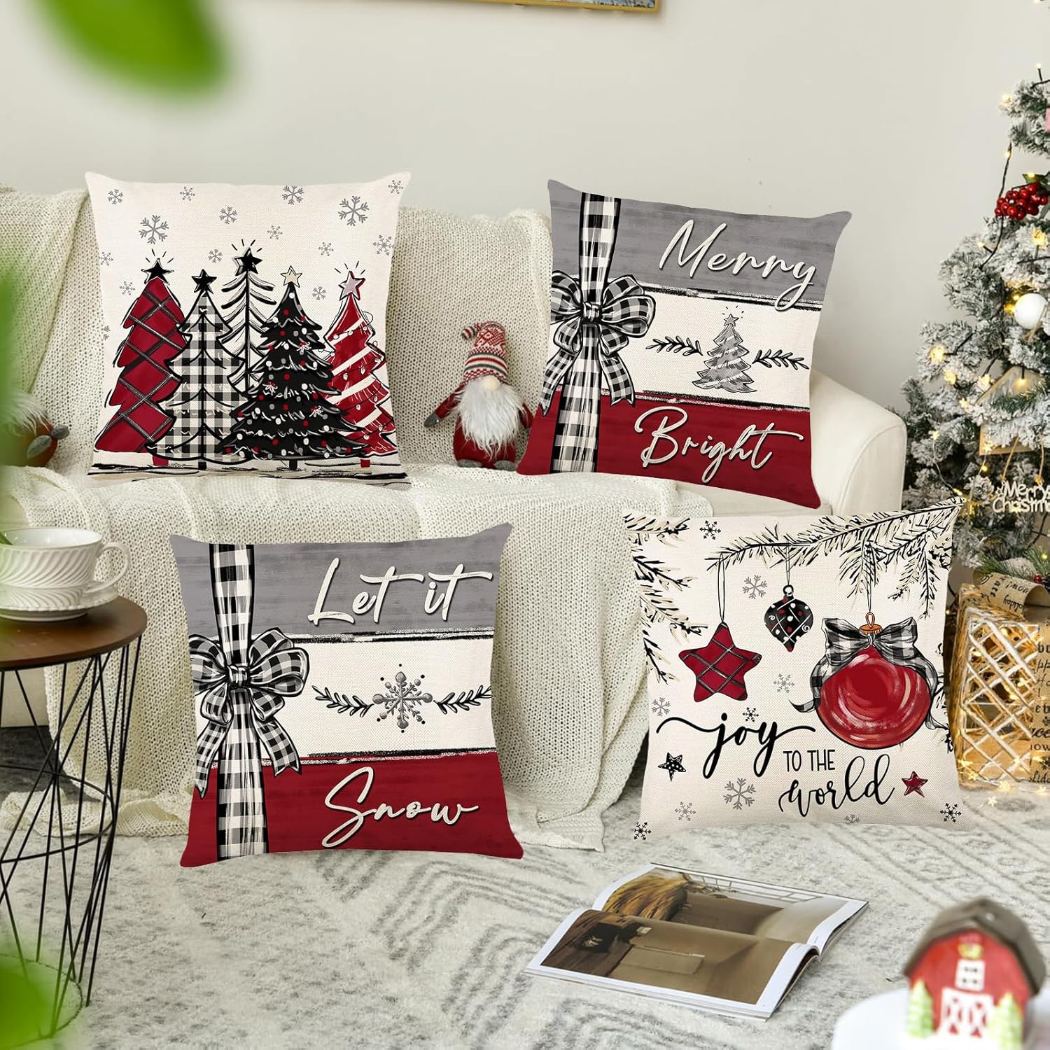 Set 4 Federe Cuscini 45x45 Cm – Stile Bohémien Geometrico – Cotone E Lino Con Cerniera