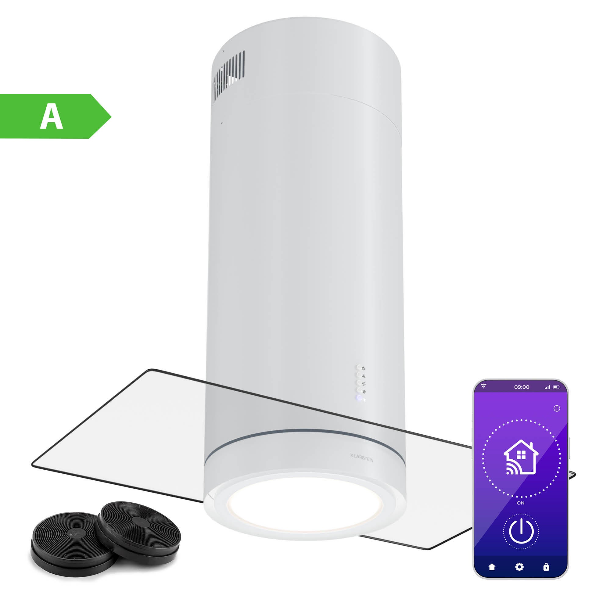 Hotte îlot Connectée Klarstein Futurelight Smart - Argent - 37,5x42cm - Classe C