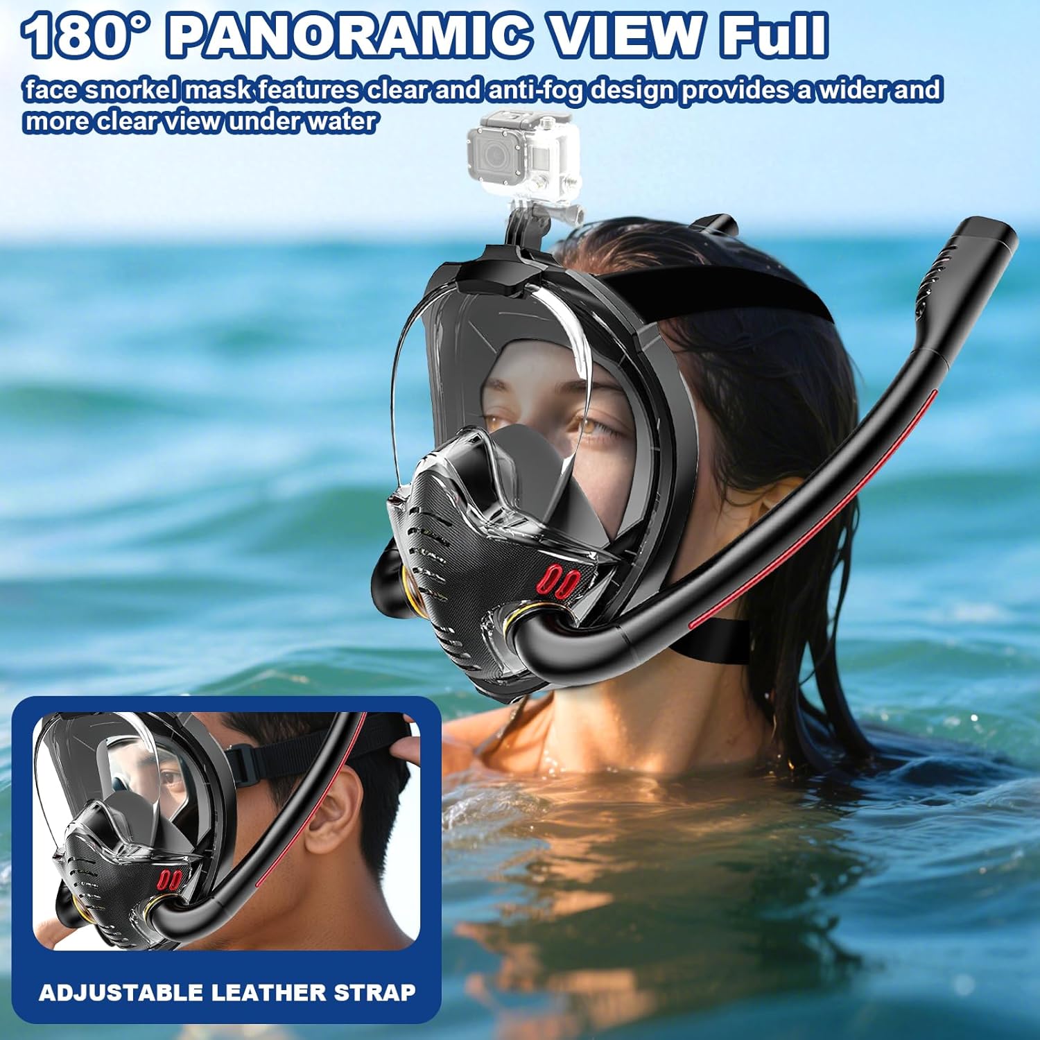 Masque de Plongée pour Adultes, Masque Complet avec Tuba, sans Risque de CO2, Masque de Plongée Intégral Complet pour la Plongée Libre, la Natation et - 6