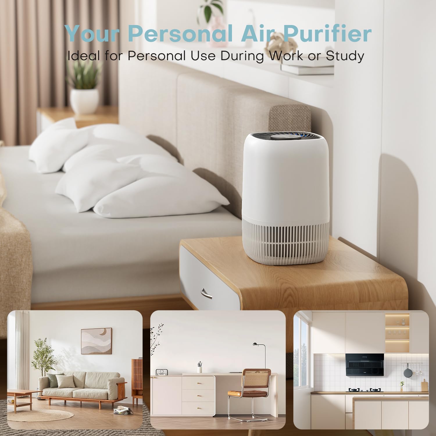 AROEVE Purificatore d'Aria con Filtro HEPA H13 a 3 Stadi, Risparmio Energetico 5W & Silenzioso 22 dB, Rimuove Polline Fumo Peli di Animali, Funzione D - 2