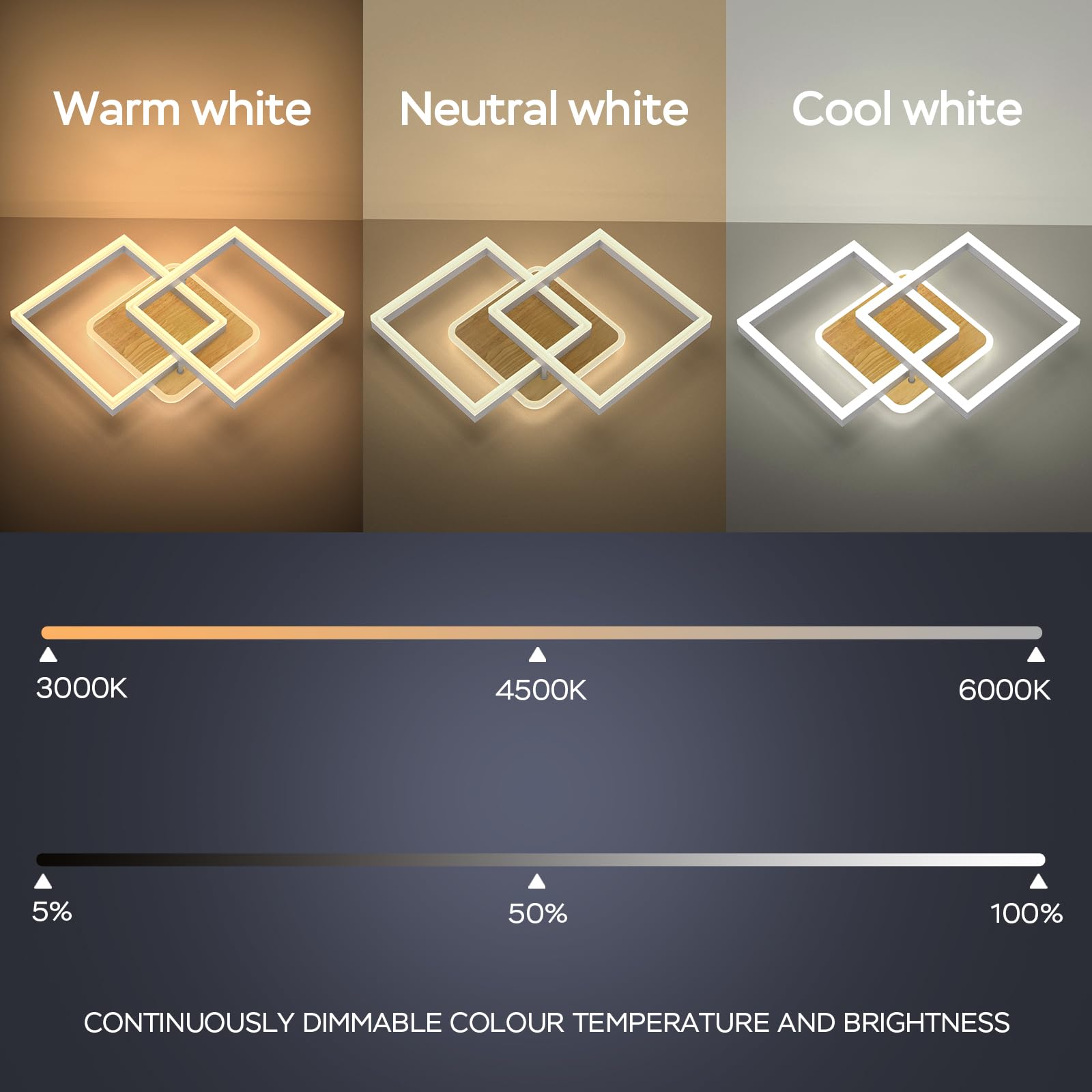 MODLICHT 40W Lámpara techo LED Iluminación salón regulable,Iluminación Lámpara de techo Blanco cálido a frío 3000K-6500K,3600LM Dormitorio,Comedor - 2