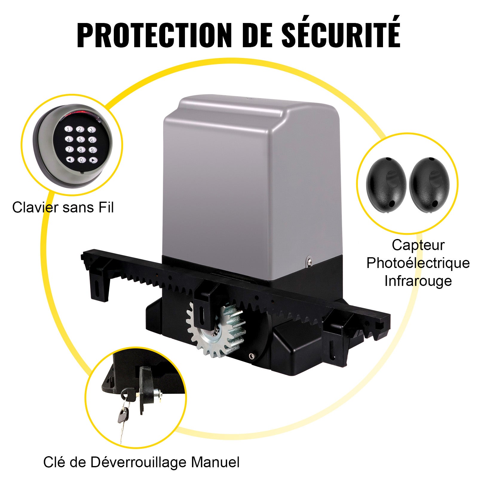 Abridor puerta corredera,SucceBuy 1800 kg 7 m,automático con 4 mandos a distancia y control por aplicación,motor eléctrico para puerta corredera - 3