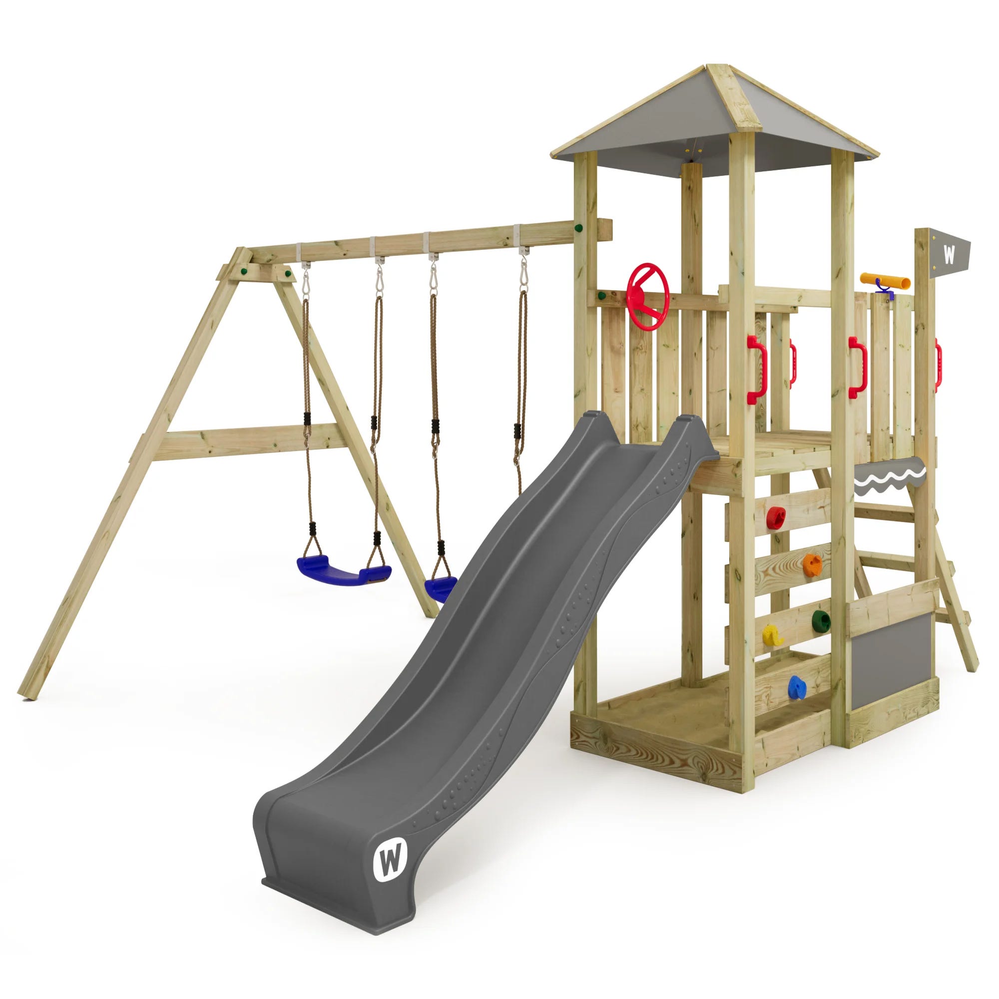 Wickey Aire de jeux Portique bois Smart Savana avec balançoire et toboggan avec bac à sable, échelle d'escalade & accessoires de jeux – rouge | Leroy Merlin Wickey Aire de jeux Portique bois Smart Savana avec balançoire et toboggan avec bac à sable, échelle d'escalade & accessoires de jeux – rouge | Leroy Merlin