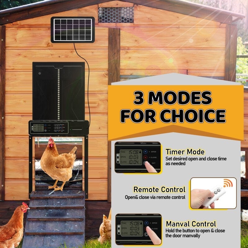 Porte Poulailler Automatique Solaire,Automatique Poulailler en Aluminium avec Panneaux Solaires, Minuterie, IPX3 - 5