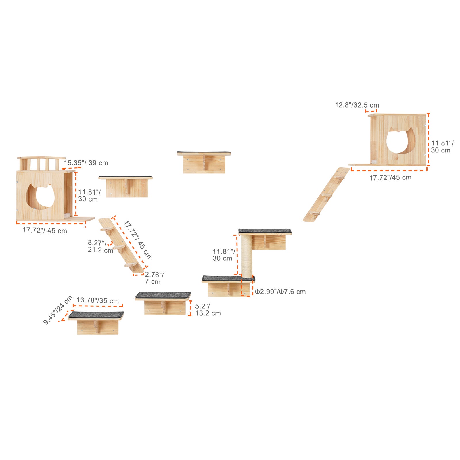 Ensemble d'étagères murales pour chat,SucceBuy perchoirs avec planches saut,lits,hamacs et arbre à grimper,meubles pour chat jusqu'à 40 lb,lot 9 - 2