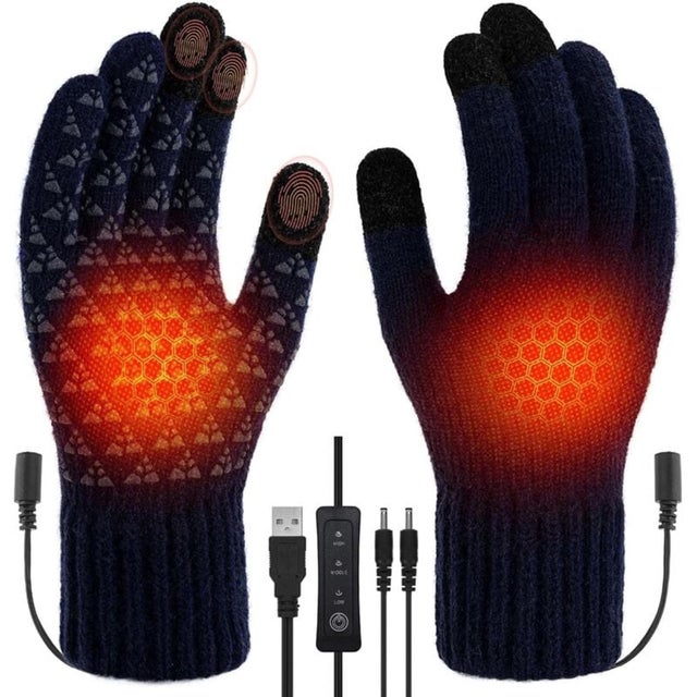 Double face Gants Chauffants USB, Gants Chauffants électriques Unisexes Chaudes Gants pour Portable Doigts Complets Chauffe Mains à Tricoter Gants