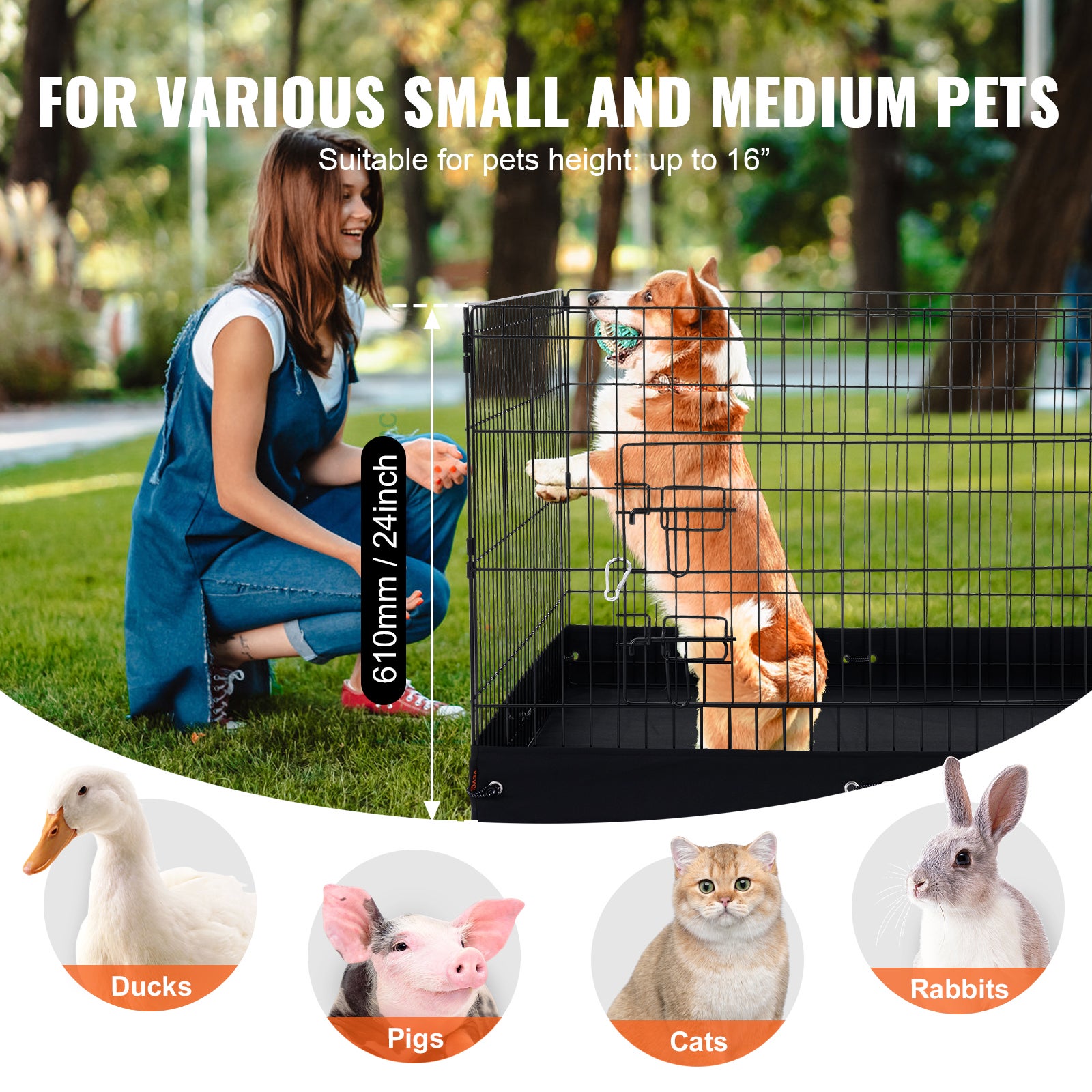 Cerca para Cão VEVOR 91x91x61 cm,Plegável 4 Painéis Metálicos com Porta,Tapete em Tecido Oxford 600D,para Pequenos Animais,Interior/Exterior - 3