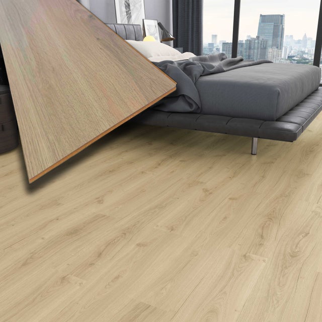 7mm Click Brushed CREAM OAK 197x1205 soalho laminado - 10 anos de garantia