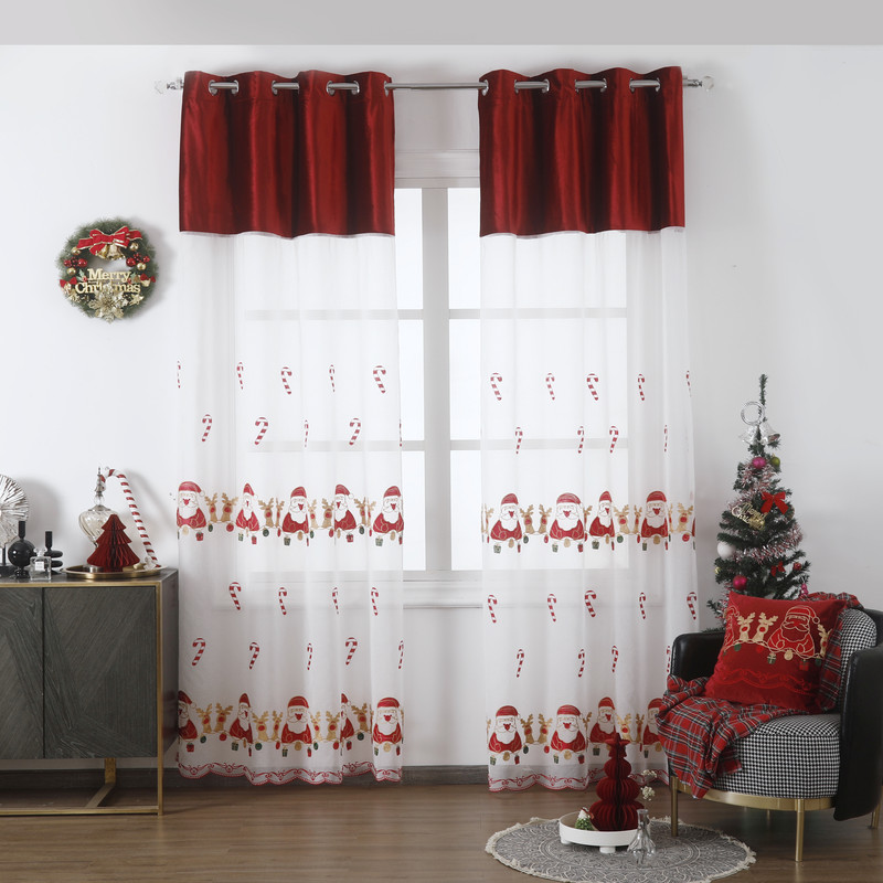 Cortina de navidad con estampado de papá noel rojo 140*260cm-individual