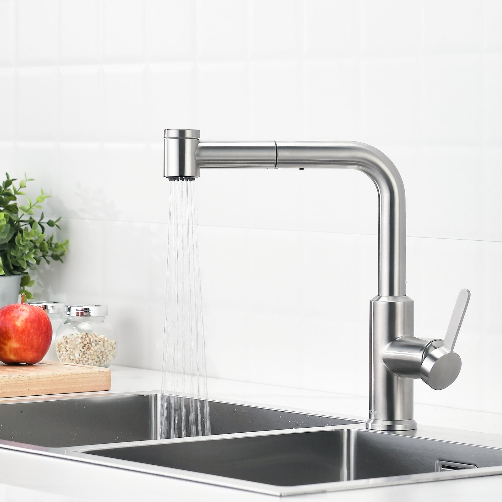 Rubinetto Cucina Estraibile In Acciaio 304 | Doccetta Con 2 Getta E Girevole 360°