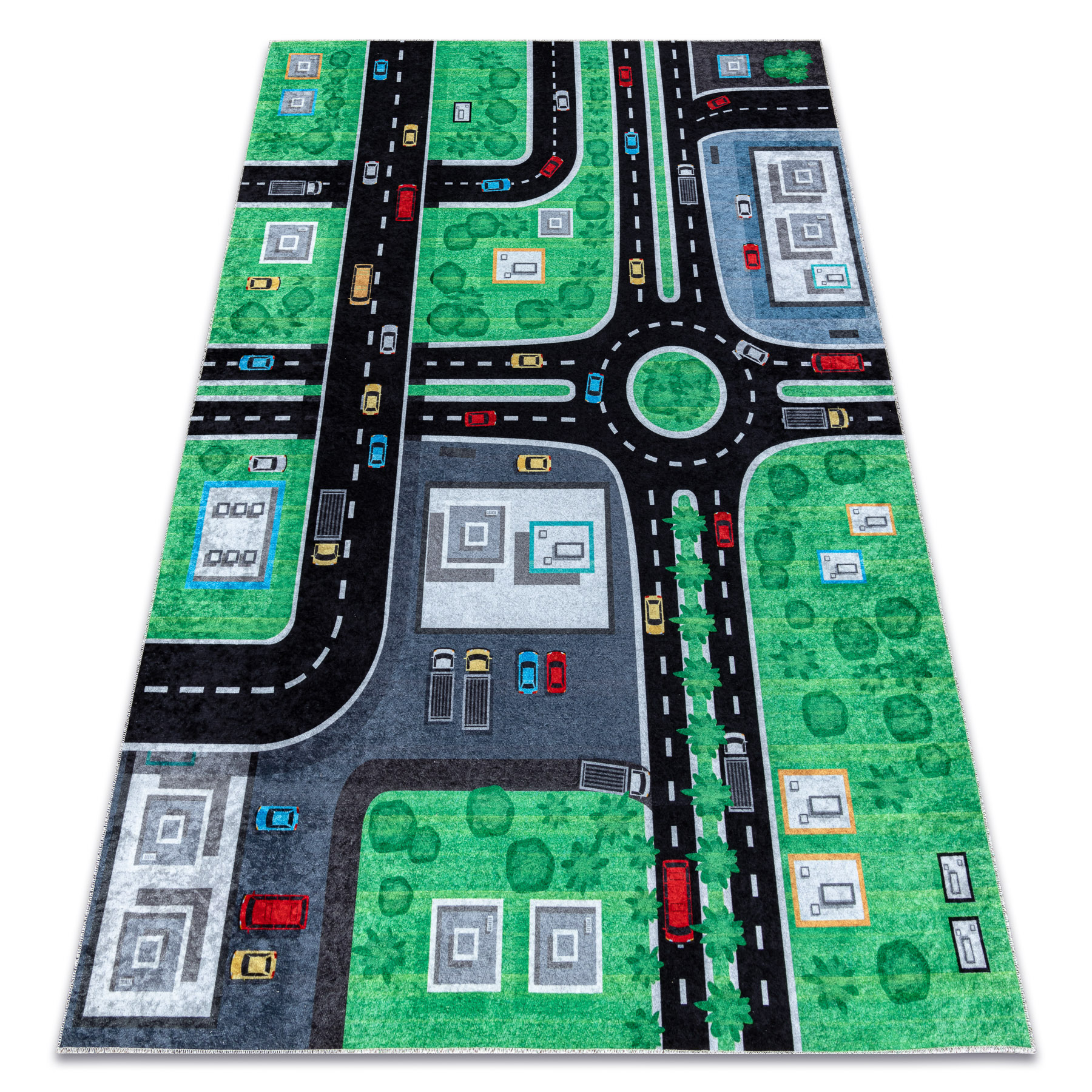 Alfombra lavable junior 52052.802 ciudad, calles para niños antideslizante - verde / negro 80x150 cm