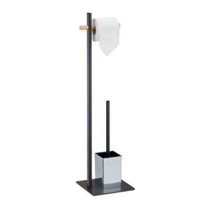 Serviteur WC Autoportant Avec étagère – Porte-rouleau Et Brosse – Argenté/noir – 75x22x20 Cm