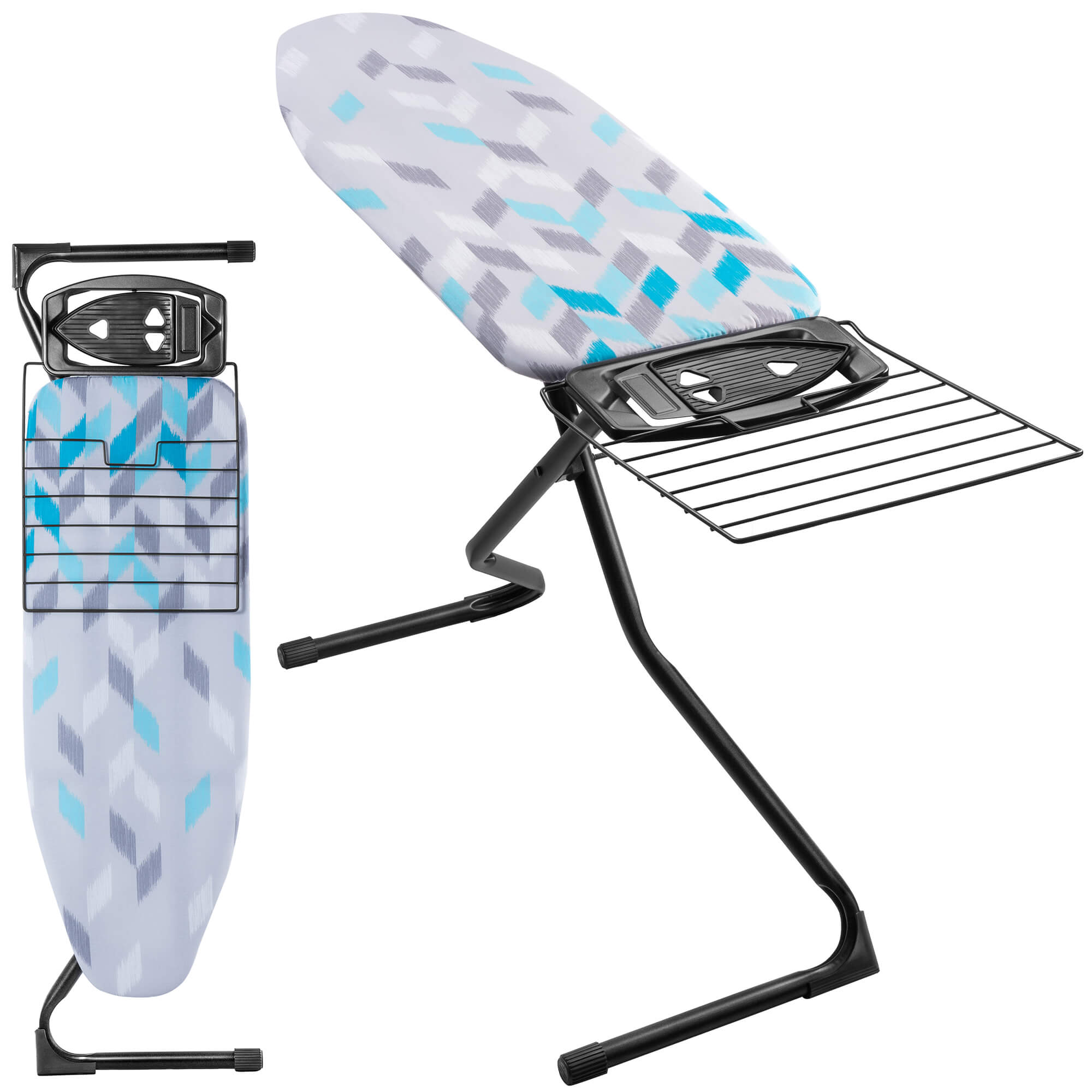 DESKA DO PRASOWANIA 120x42cm Z UCHWYTEM ŻELAZKO SZEROKI BLAT SKŁADANA PÓŁKA