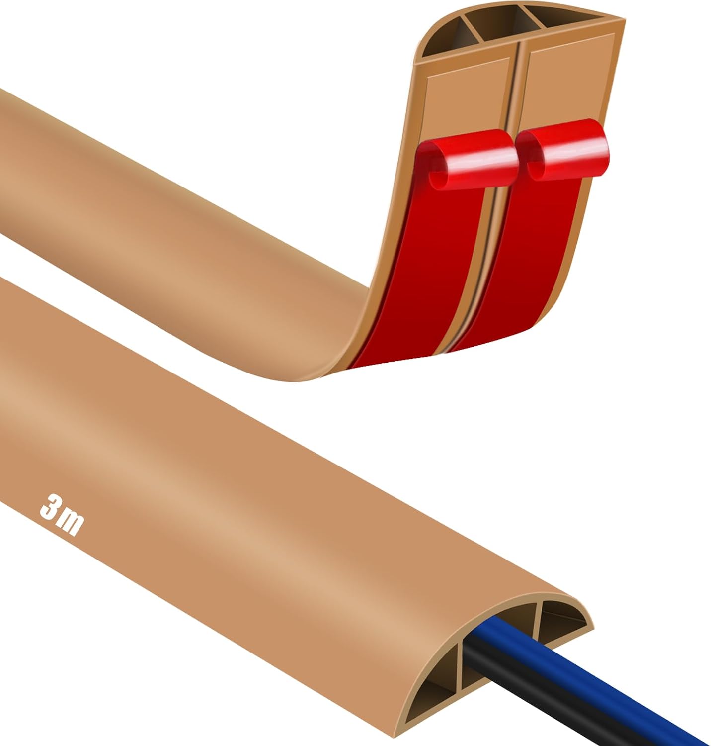 Osłona kabla podłogowego, samoprzylepna, podłogowa, 3 m x 50 mm, mały, elastyczny kanał kablowy, ochrona przewodów elektrycznych, brązowa