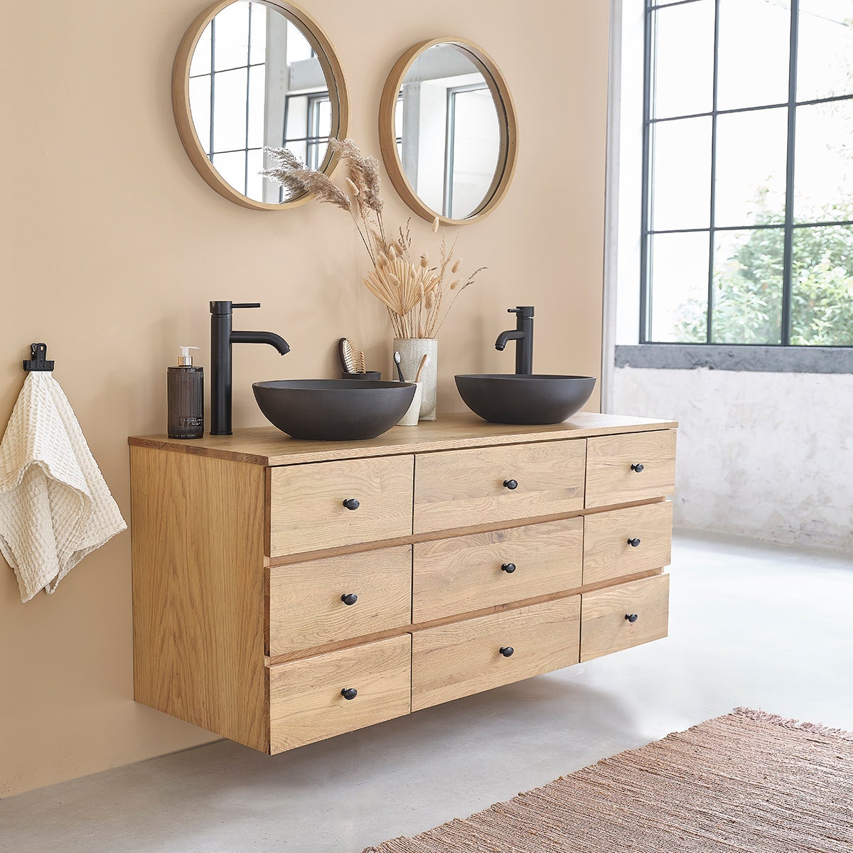 Meuble sous vasque en chêne massif suspendu 140 cm - 3