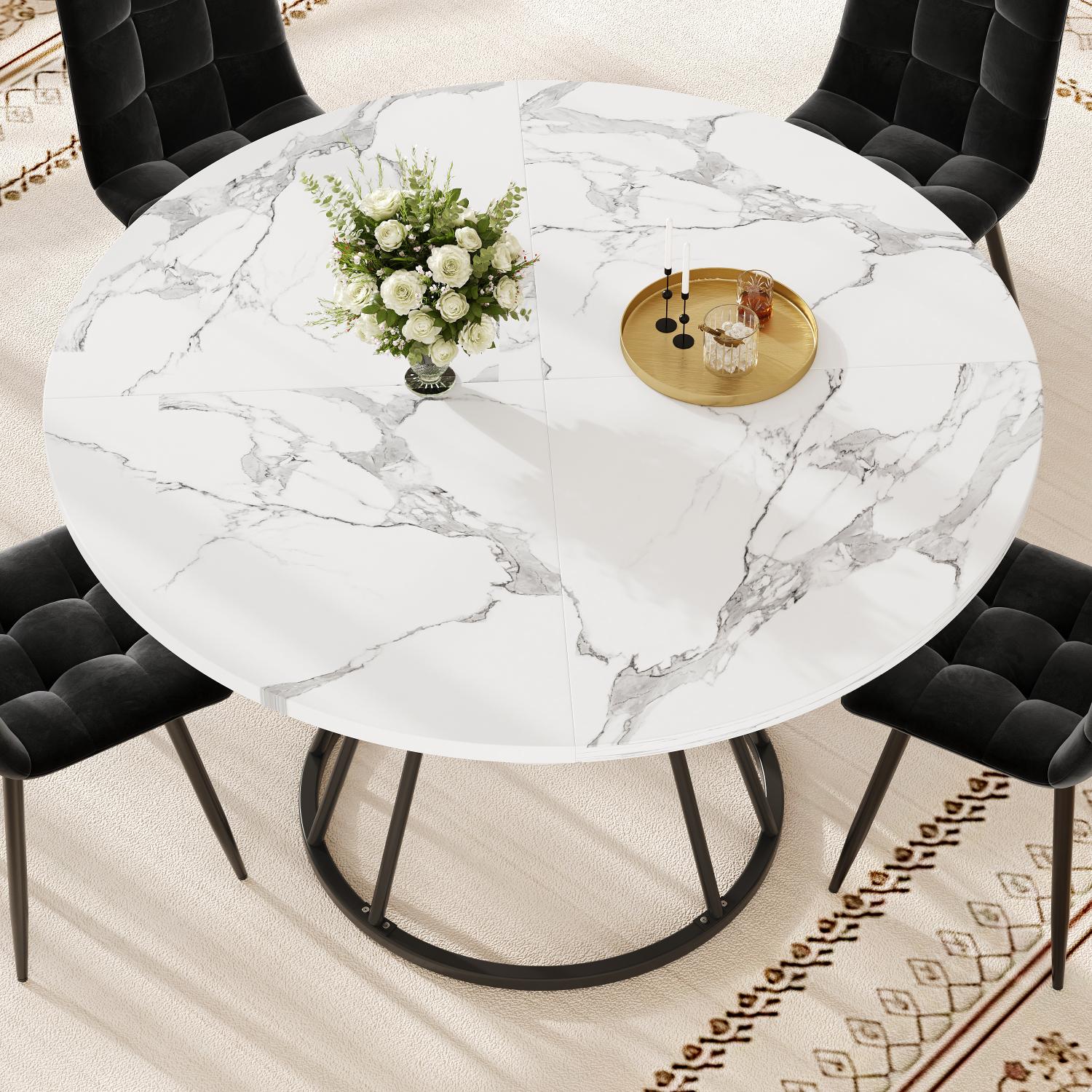 Nowoczesny stół okrągły 100 cm Marmo Noir/Or z metalowymi stabilnymi nogami i miejscem do przechowywania