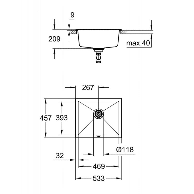 Grohe K700 Evier de Cuisine à encastrer par dessous Quartz Noir Granite 533 x 457 (31654AP0) - 4
