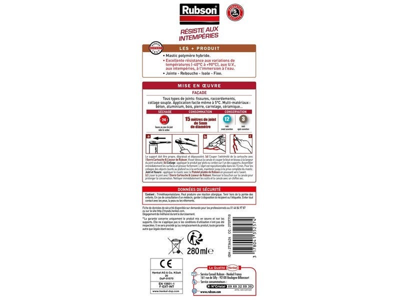 RUBSON Masilla impermeabilizante polimérica para fachadas gris oscuro 7016 280ml carrito - 2