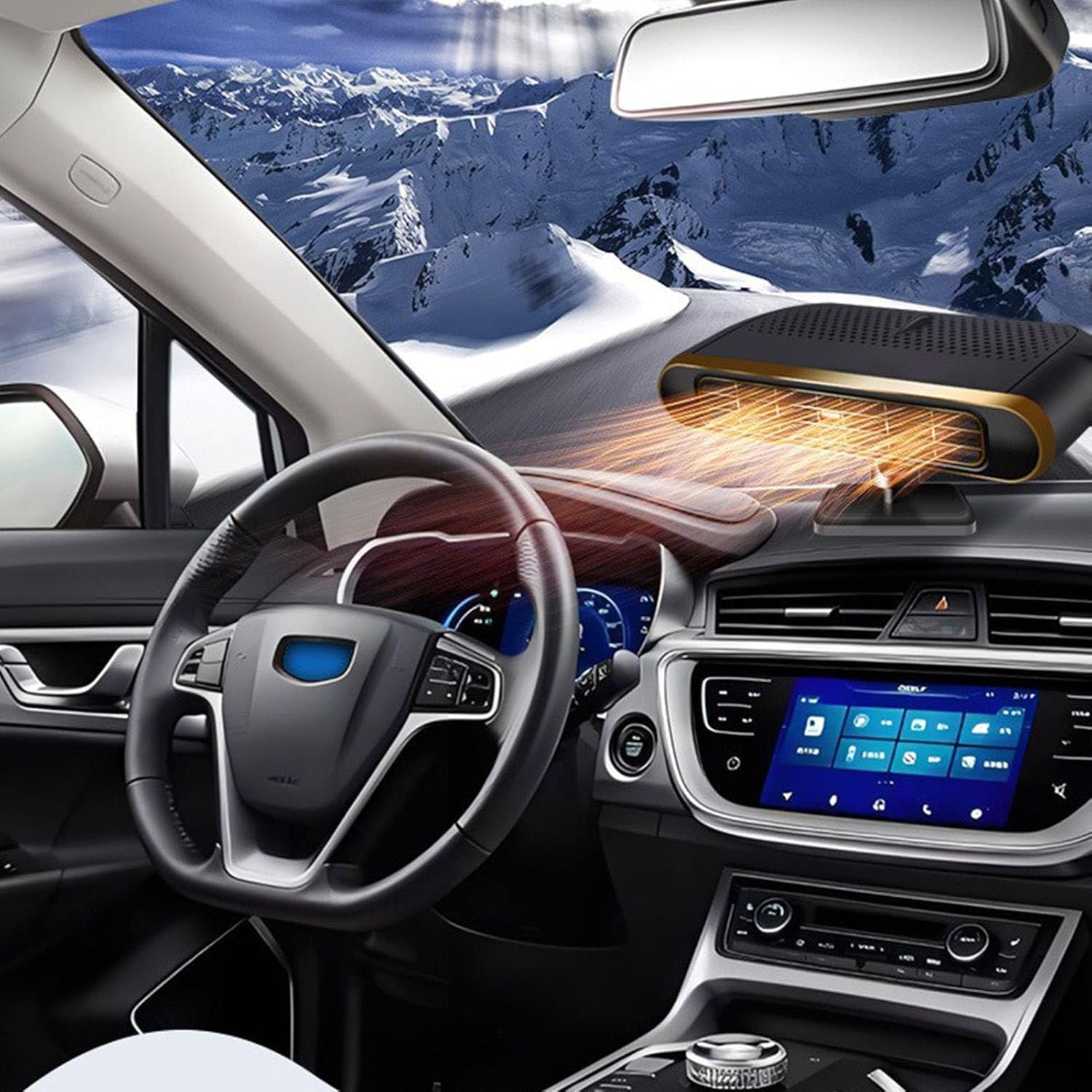 Czarno-srebrny grzejnik samochodowy, 17*9,5*7,5 cm, grzejnik dwufunkcyjny, chłodzenie i ogrzewanie o dużej mocy, odmrażanie i odparowywanie samochodu - 5