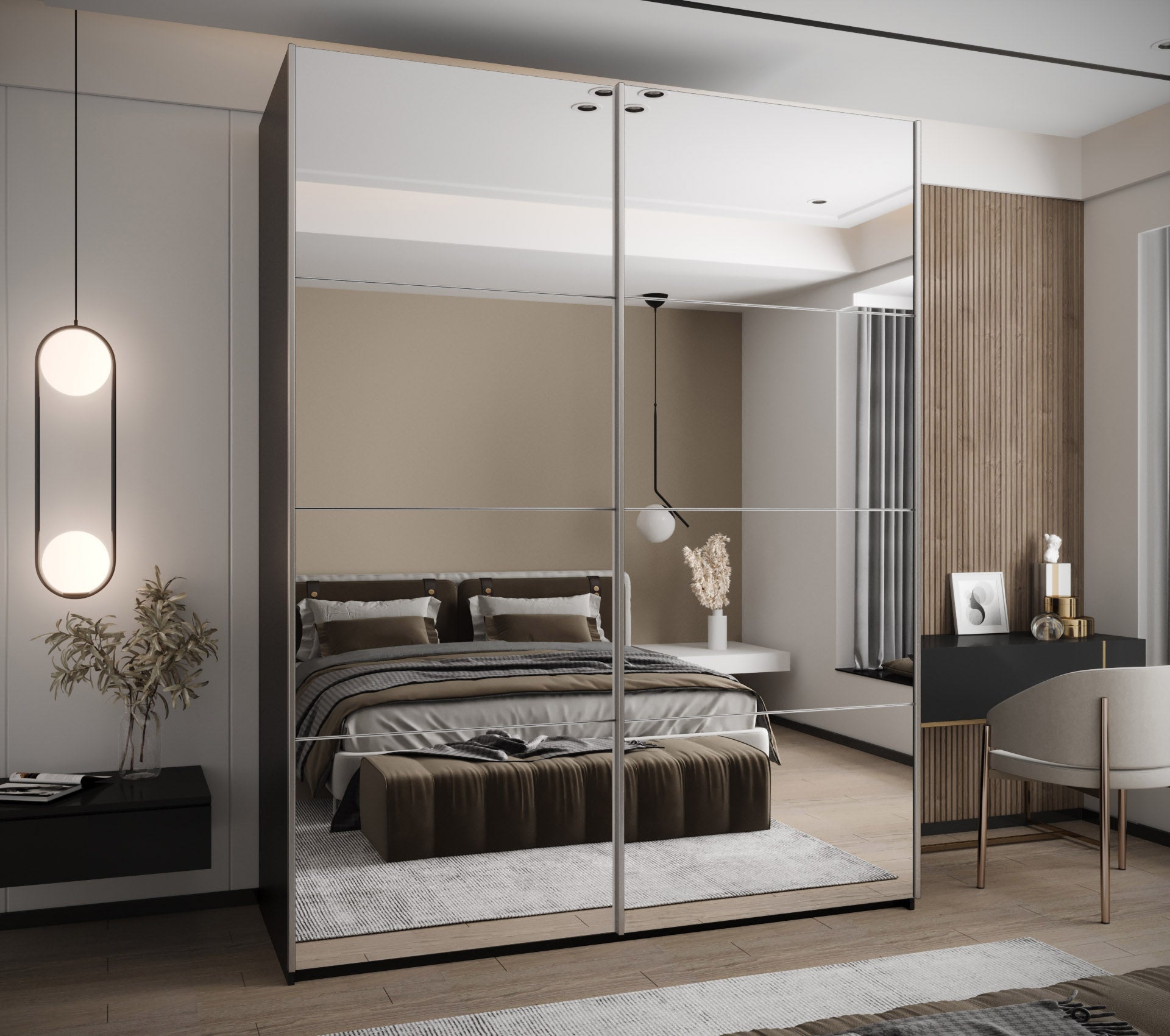 Szafa przesuwna wysoka Lux 2 200 x 64 x 245,5 cm czarny + biały + u. srebrny - Abiks Meble - 2