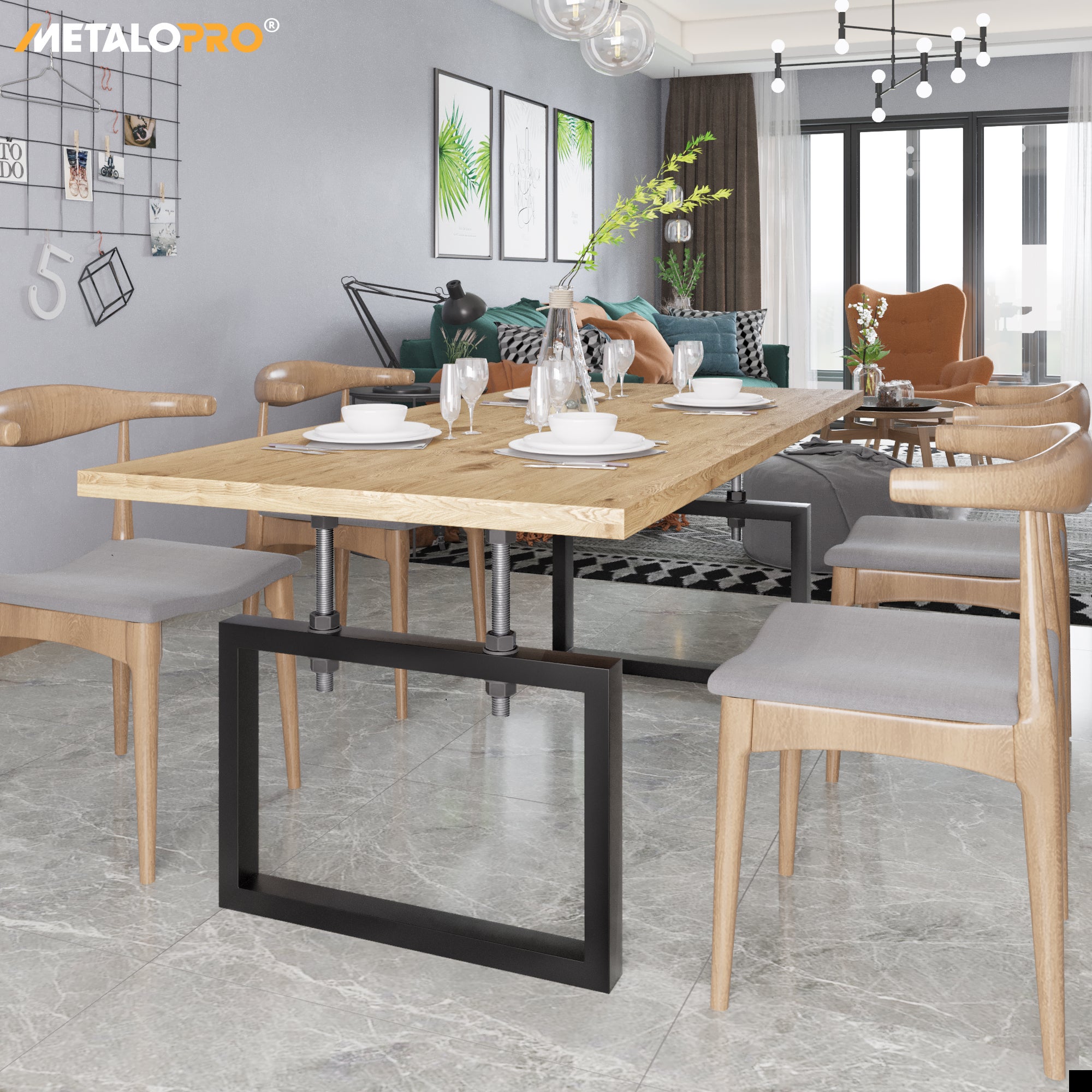 MetaloPro Pieds de Table en Métal Noir avec Réglage en Hauteur - Set de 2 - 7