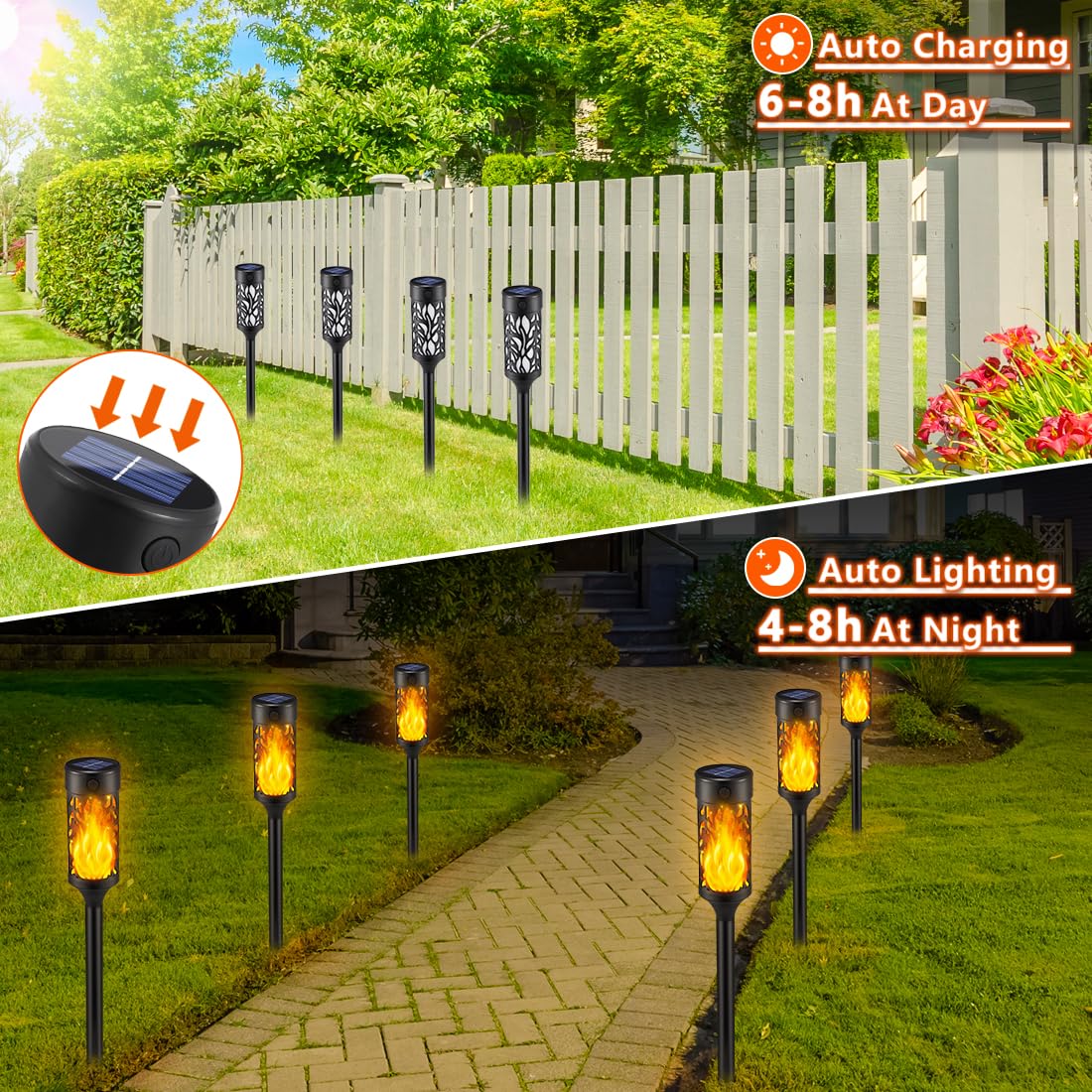 Farolillos Solares Grandes Yowin Para Jardín - Vidrio Templado, Vela LED Parpadeante, Impermeable IP44, Carga Solar