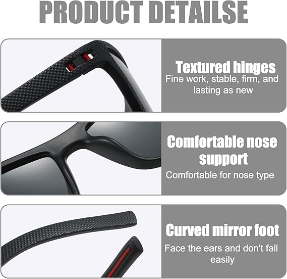 3 Pièces Lunette de Soleil, Lunettes de Soleil Homme Polarisées, Cadres Vintage, Classiques, éLéGants, Objectifs Haute DéFinition, Conduite, Cyclism - 4