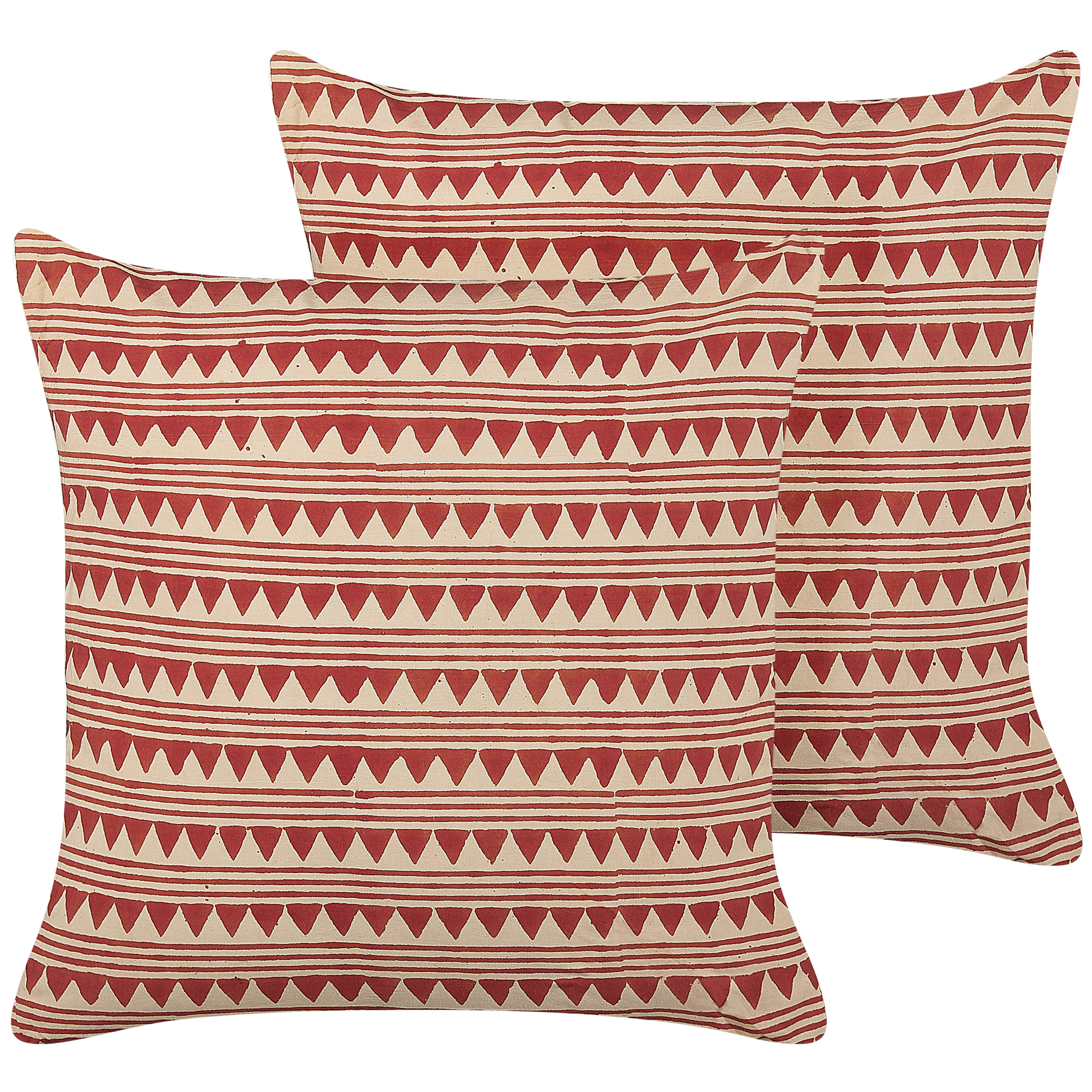 Beliani conjunto de 2 cojines deglupta algodón 45 x 45 cm geométrico impresión en bloque rojo