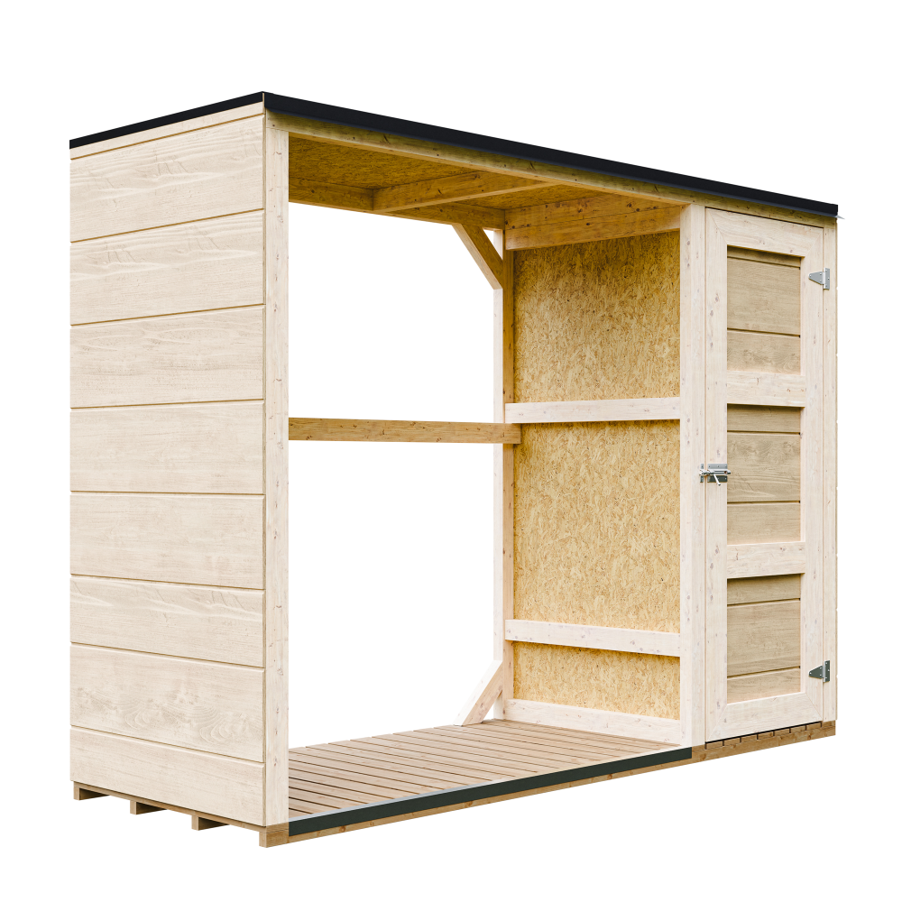 Zewnętrzny schowek na drewno opałowe – 75 x 217 x H159 cm - Schowek na drewno i narzędzia 1,09 m² + 0.53 m² – TIMBELA M981