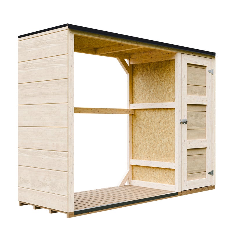 Zewnętrzny schowek na drewno opałowe – 75 x 217 x H159 cm - Schowek na drewno i narzędzia 1,09 m² + 0.53 m² – TIMBELA M981