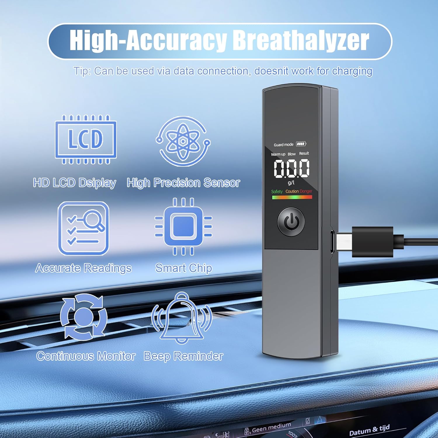 Éthylotest Rechargeable USB Portable - Éthylomètre Numérique Professionnel à Écran LCD, Précis & Facile à Utiliser pour Maison - 2