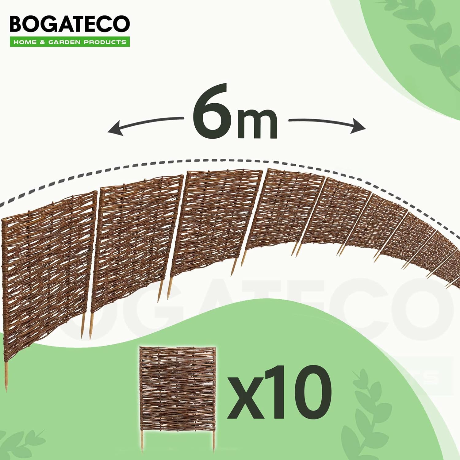 10 x Bordure clôture en osier BOGATECO en saule | 60 cm de longueur et 60 cm de hauteur | Bordure de pelouse de clôture en bois - 2