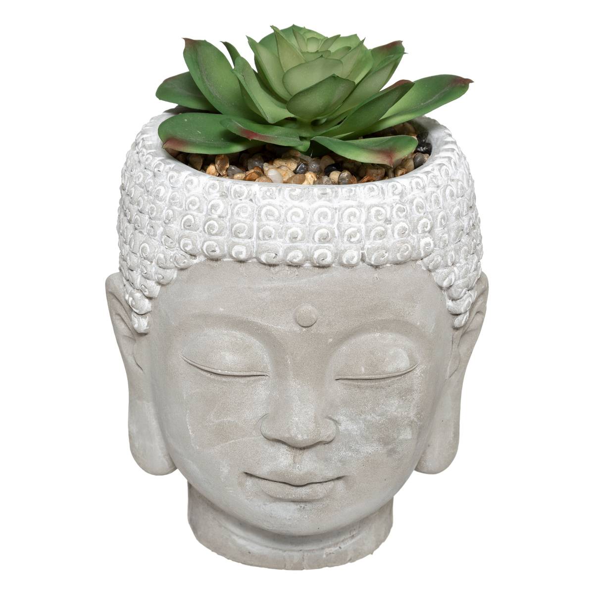 Plante Artificielle Bouddha Pot Ciment H13,5cm Blanc - Atmosphera Créateur d'intérieur - 6