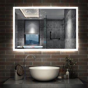 HOKO® Specchio-Bagno Ovale LED Antiappannamento 45x75/75x45cm Montaggio Verticale/Orizzontale. con Cornice Nera+Interruttore Tattile+Luce LED con Variazione di Colore Caldo/Freddo/Neutro 2700-6500K