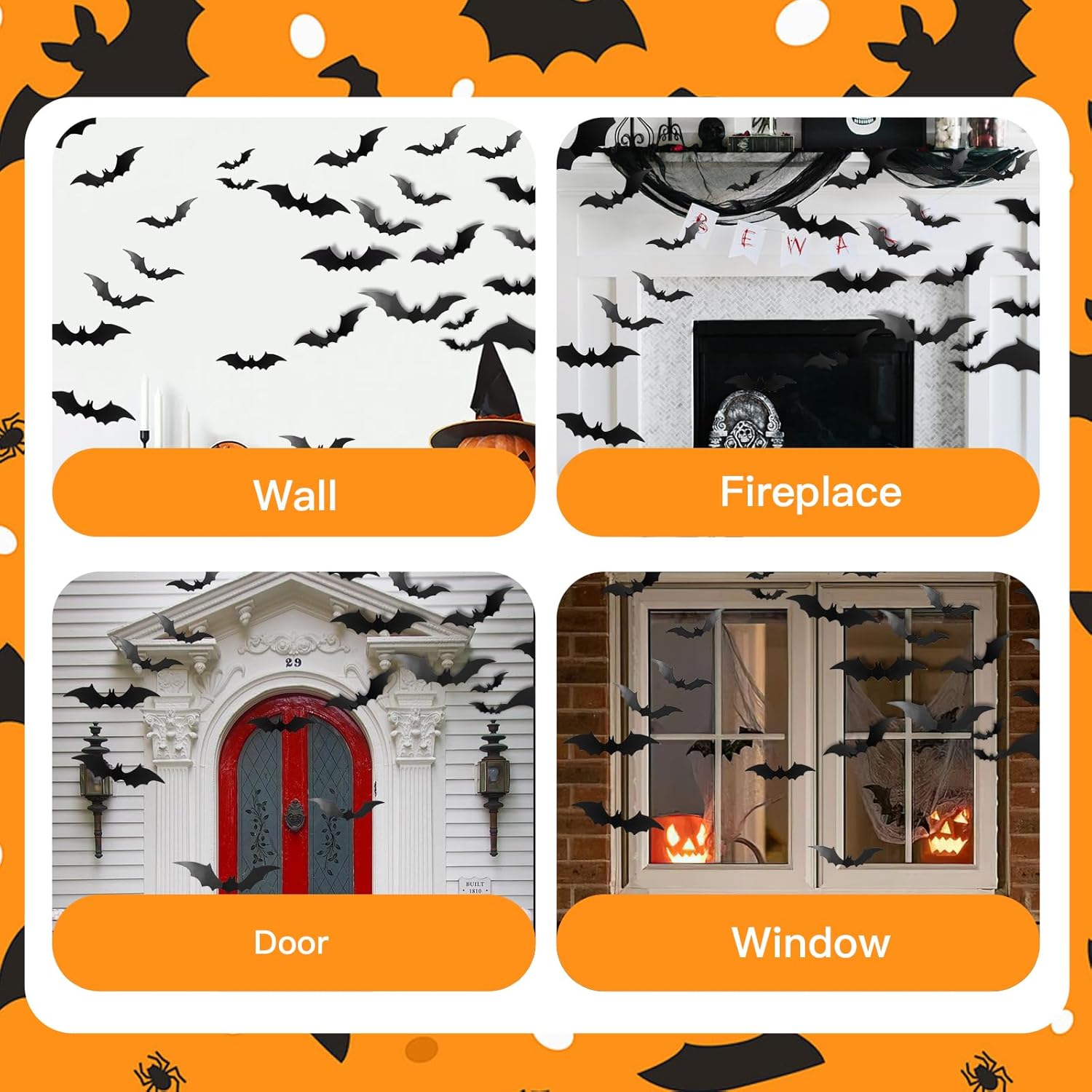 81 peças de decoração de parede de morcego de Halloween, 4 tamanhos, morcegos pretos para decoração de festa de Halloween - 7