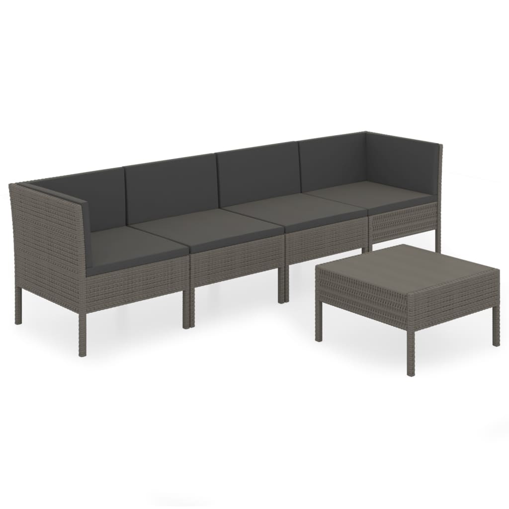 Maison Exclusive - 5 pcs conjunto lounge de jardim c/ almofadões vime PE cinzento - 2