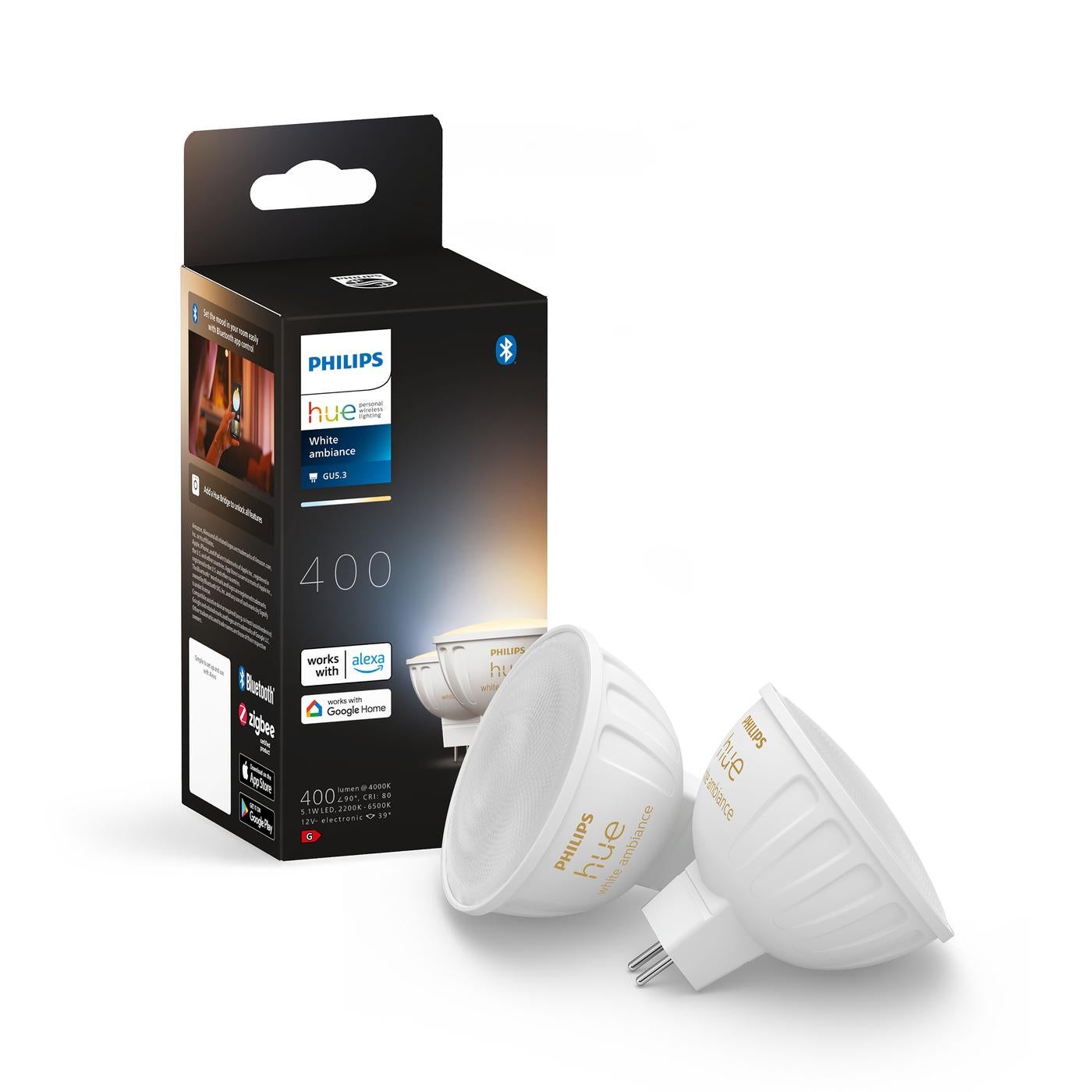 Inteligentna żarówka Philips Hue White ambiance MR16 zestaw 2 zmienna biała światło