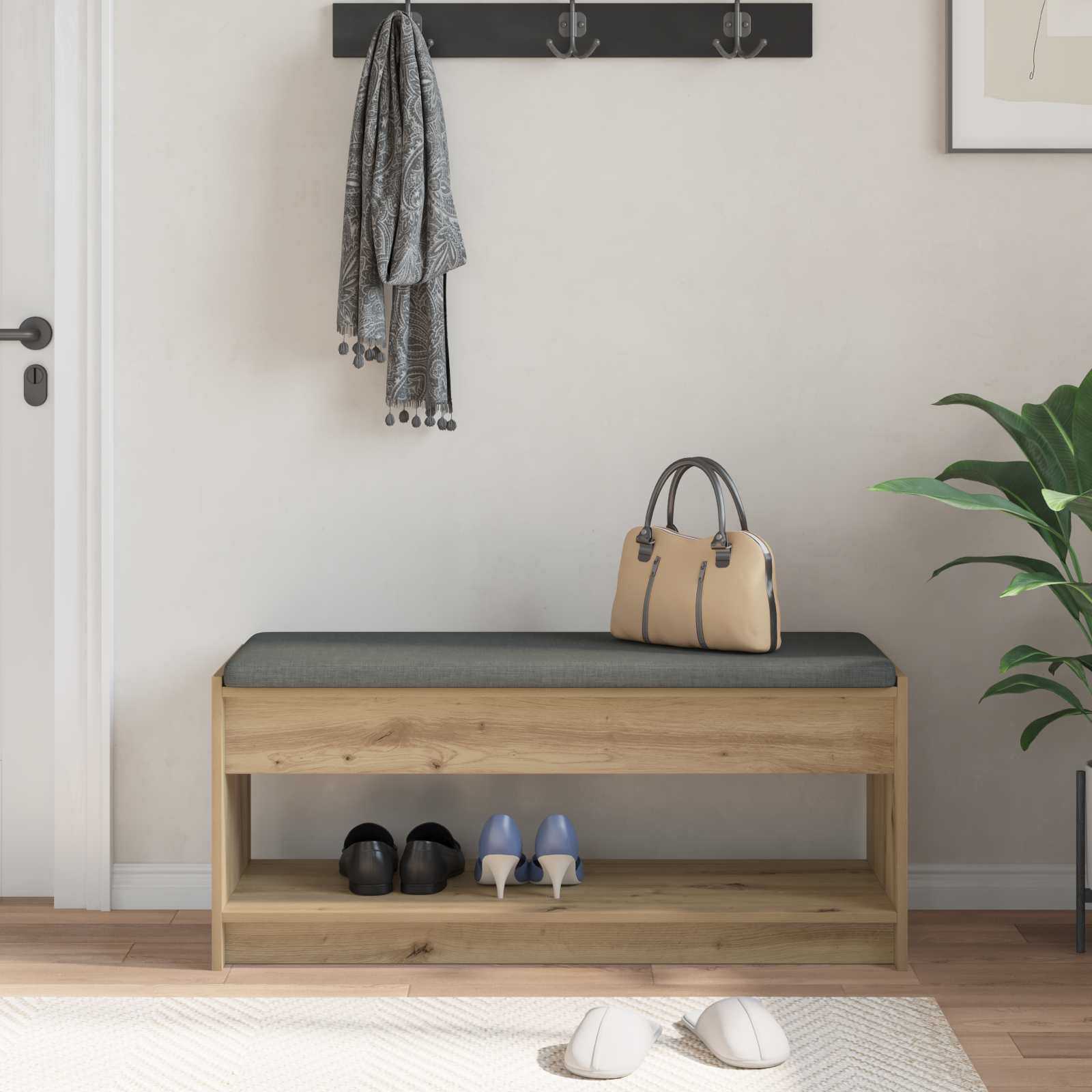 Banc d'entrée - Banc intérieur avec coussin Chêne Artisanal 103 x 38 x 45 cm - 4