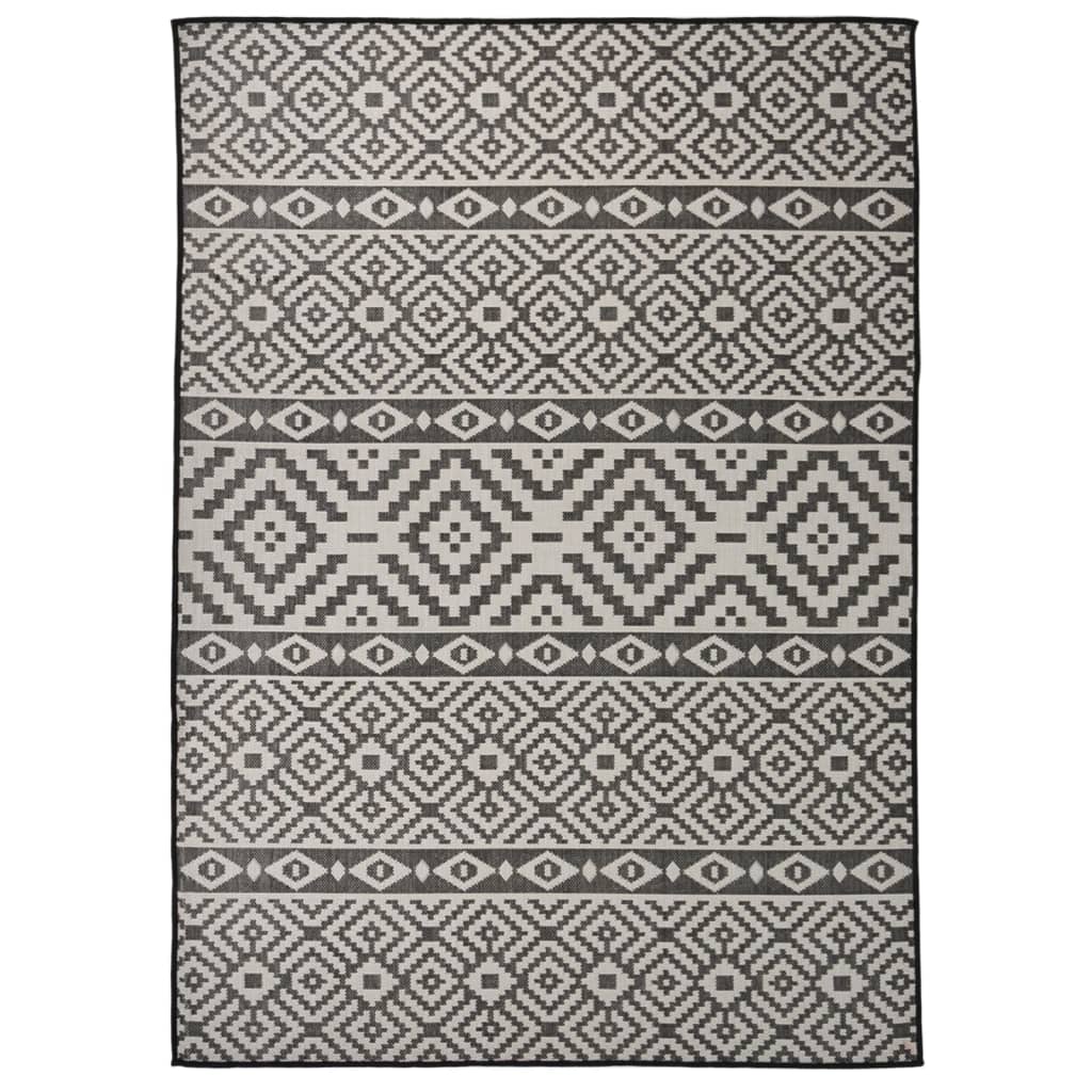 Dywan zewnętrzny o płaskim splocie, 120x170 cm, czarne pasy vidaXL