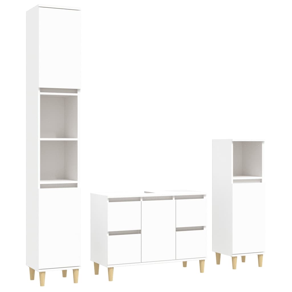 Juego de armarios de baño 3 uds | mueble de baño madera contrachapada blanco cfw136719