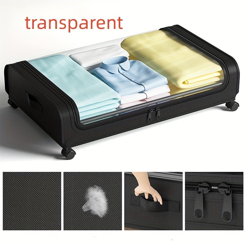1 panier de rangement grande capacité sur roulettes, bac de rangement sous le lit pour vêtements, livres, jouets, couvertures et literie, noir - 4
